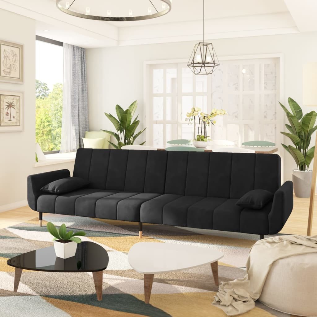 vidaXL Sofa Schlafsofa 2-Sitzer mit 2 Kissen Schwarz Samt Schlafcouch Schla günstig online kaufen