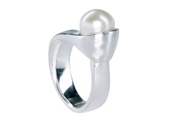 SILBERMOOS Perlenring Elegant-geschwungener Perlenring, 925 Sterling Silber