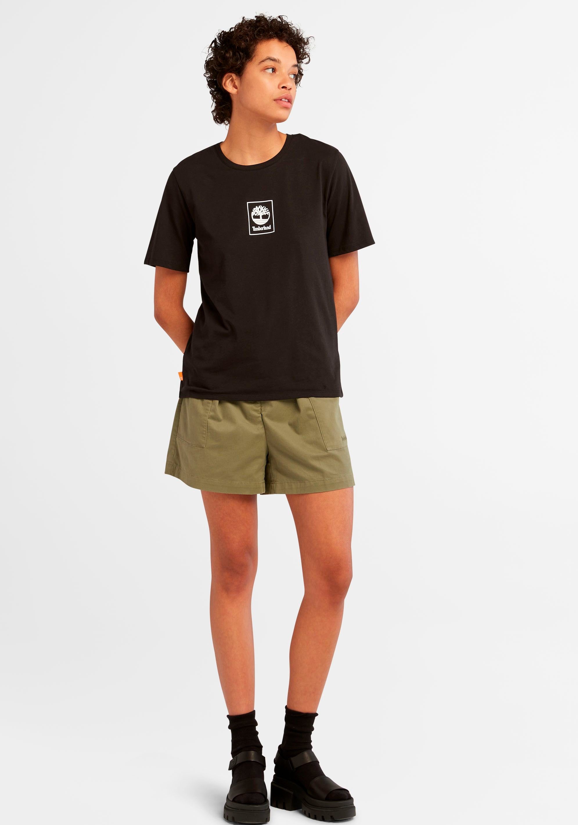 Timberland T-Shirt mit schwarz REGULAR TEE LOGO STACK Logodruck