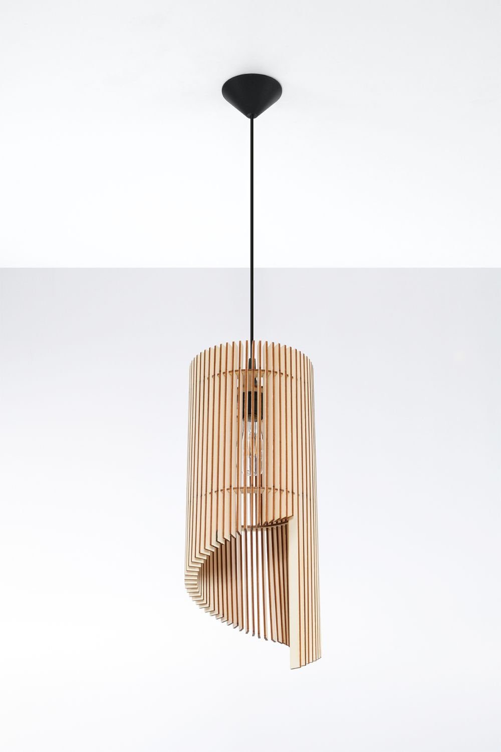 Licht-Erlebnisse Pendelleuchte TEDUSIA, ohne Leuchtmittel, Hängelampe Holz  E27 Natur Schwarz Modern Hängeleuchte Wohnzimmer