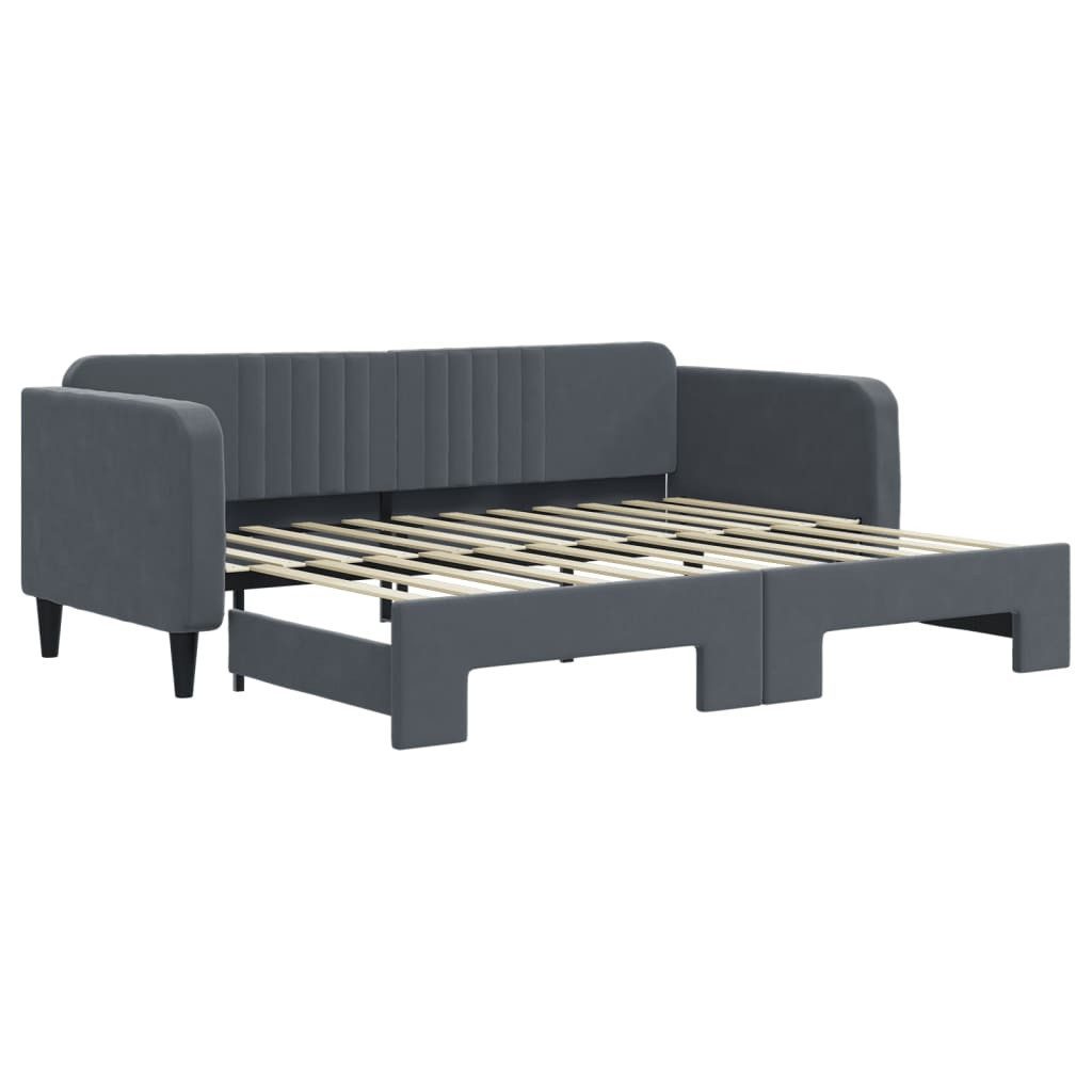 Bettgestell 90 x 200 cm Gästebett Tagesbett Ausziehbar Dunkelgrau 90x200 cm Samt B