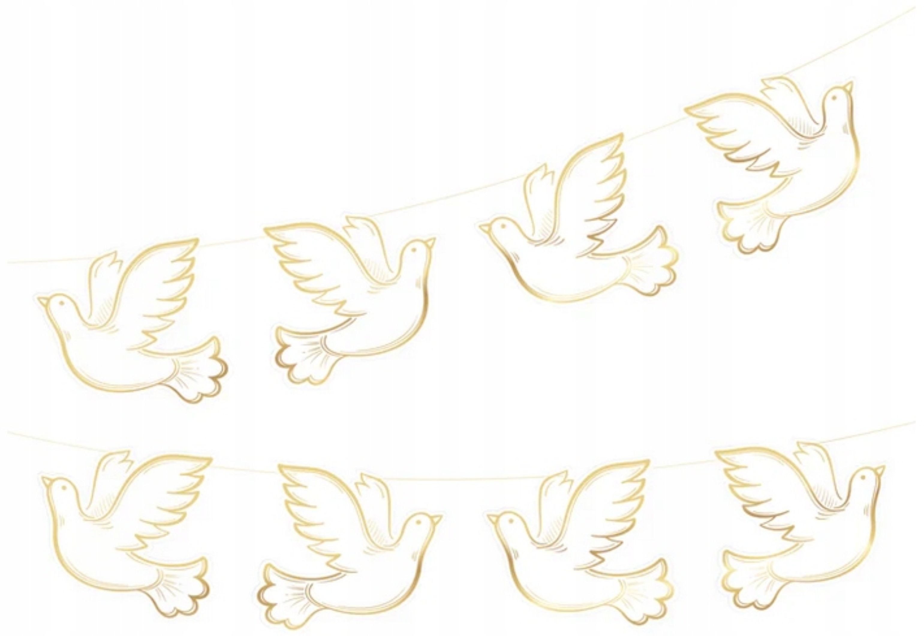 PartyPro Girlande Girlande mit goldenen Tauben – 180 cm – Hochzeit, Kommunion, Taufe