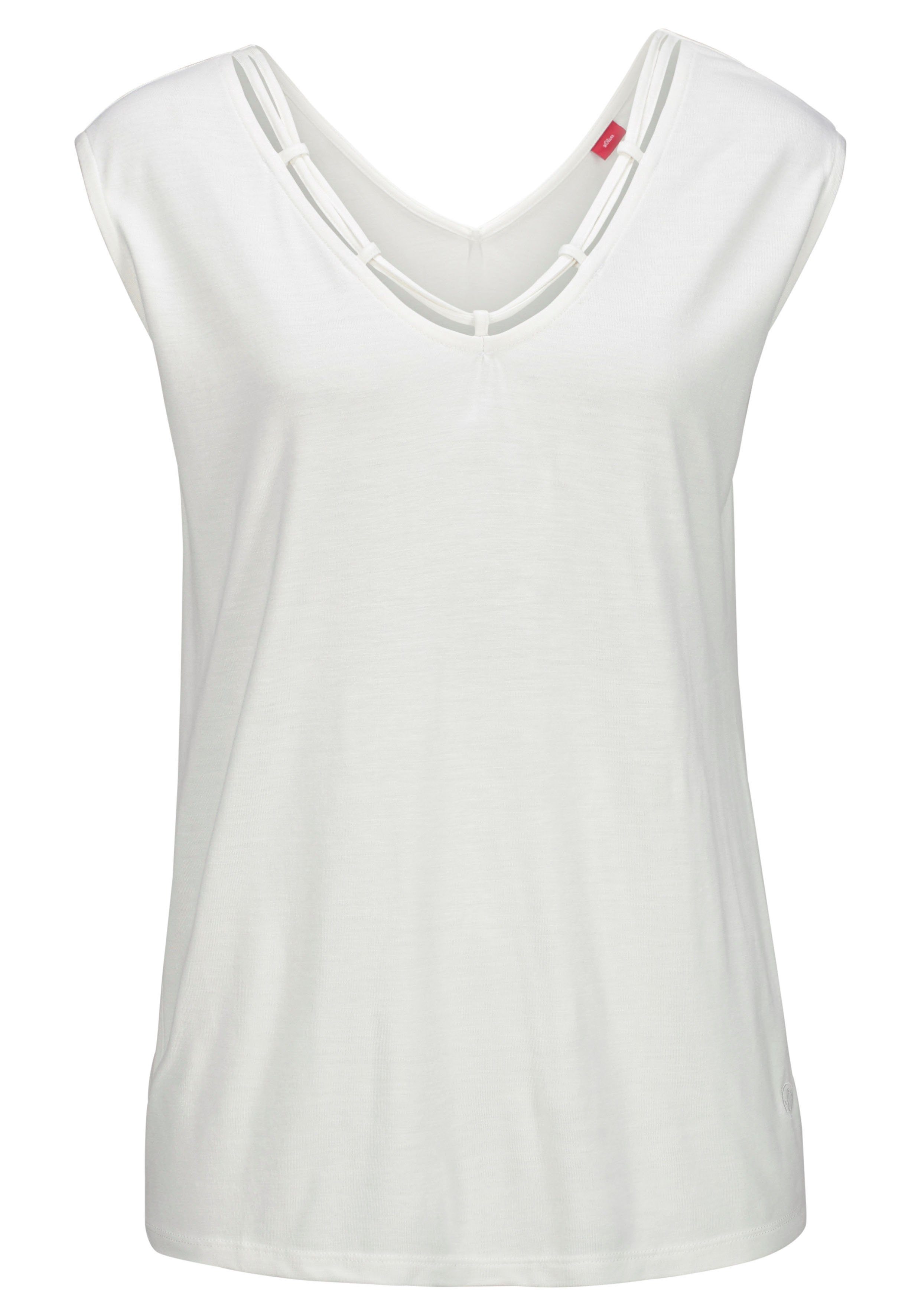 s.Oliver T-Shirt mit Zierbändern am Ausschnitt, Kurzarmshirt, sommerlich – Bild 2 von 5