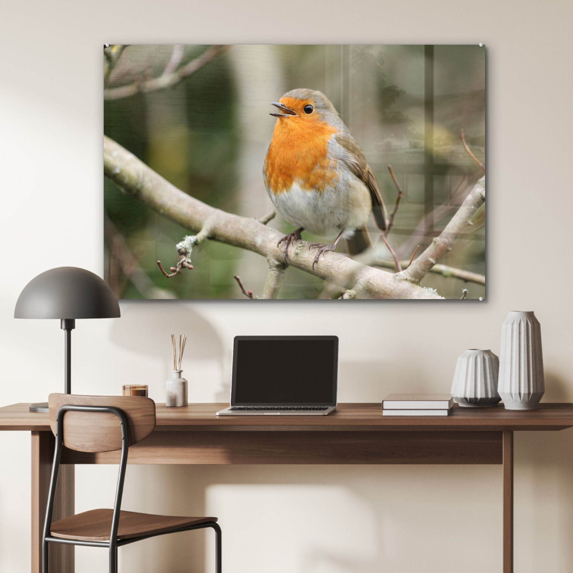 (1 & St), Tiere Schlafzimmer - Acrylglasbilder Lied, Acrylglasbild MuchoWow - Wohnzimmer Robin