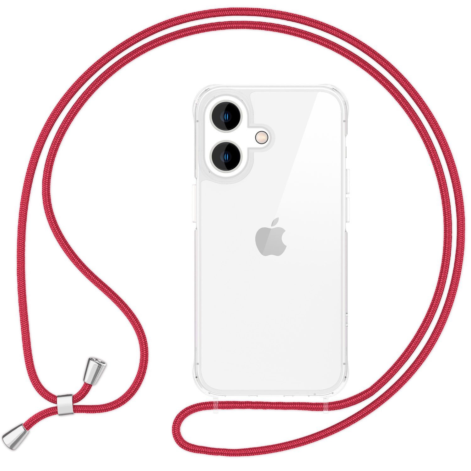 Nalia Handykette Apple iPhone 16 15,5 cm (6,1 Zoll), Klare Hülle mit Band zum Umhängen / Crossbody Transparent Case & Kette