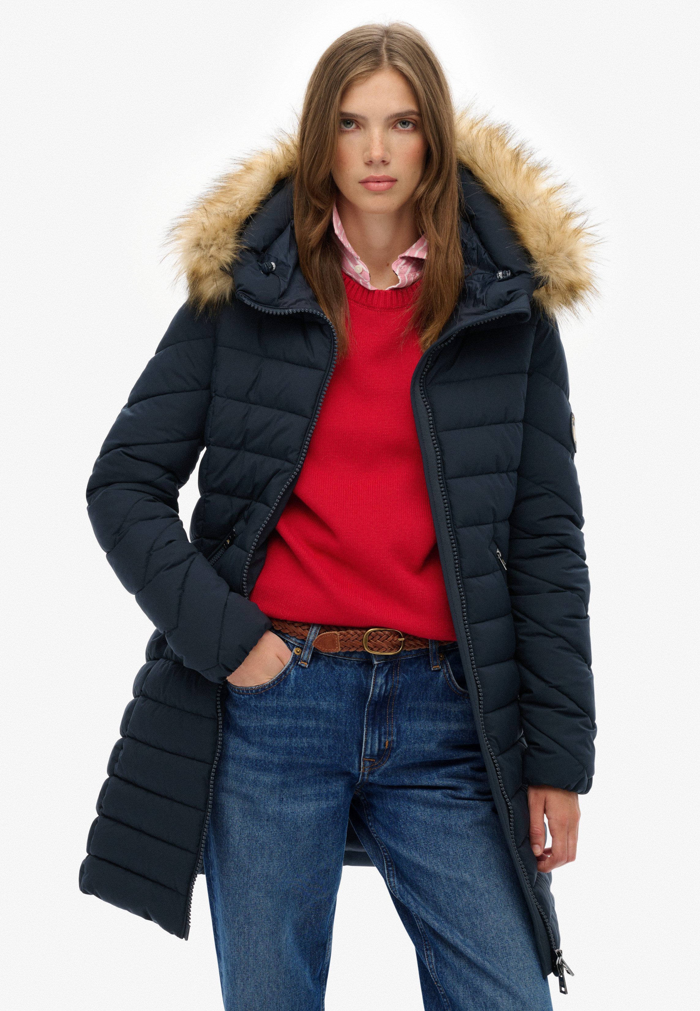 Superdry Steppjacke FUJI FAUX FUR HOOD MID LENGTH günstig online kaufen