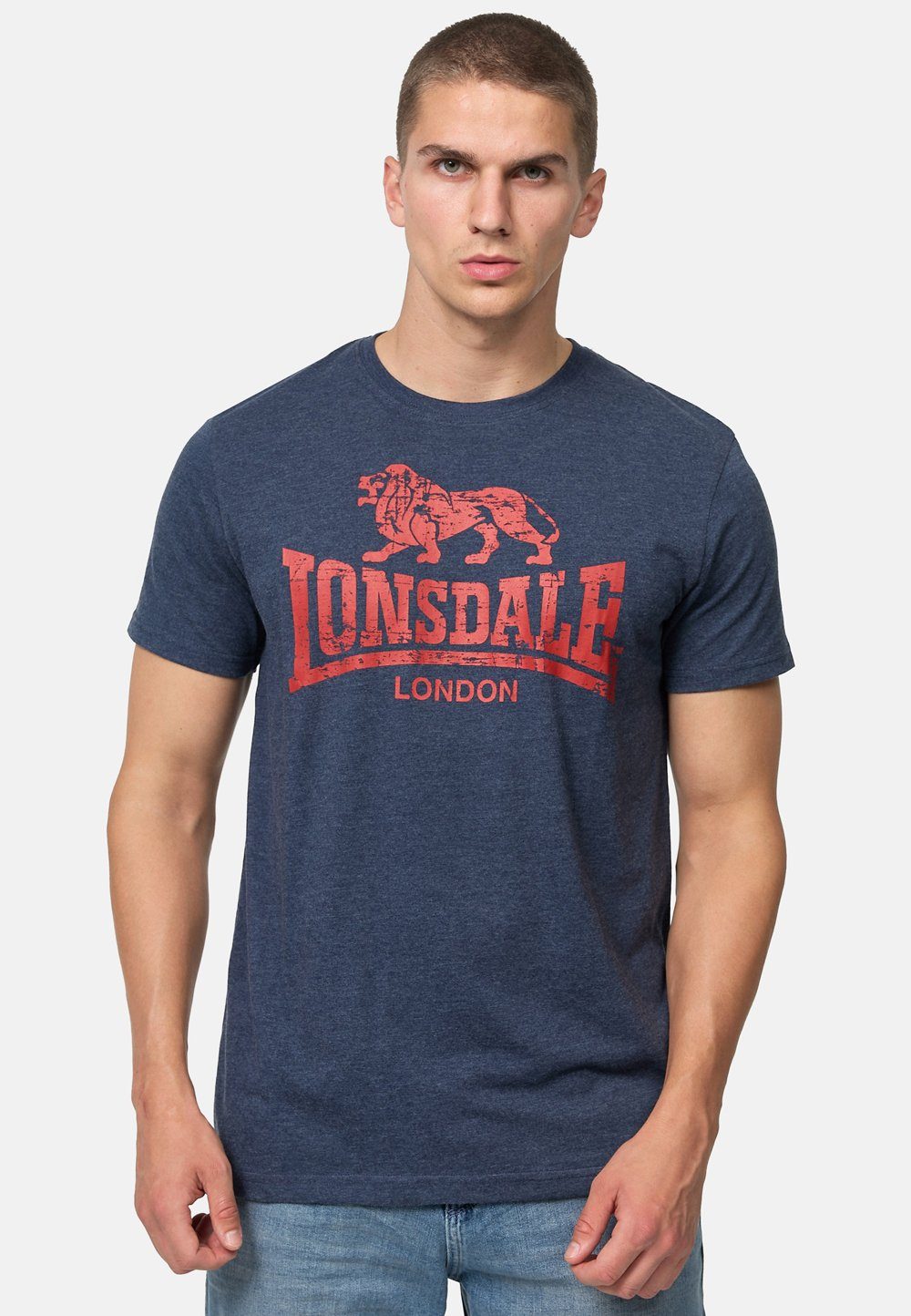 Lonsdale Navy/Dark Red T-Shirt Marl SILVERHILL