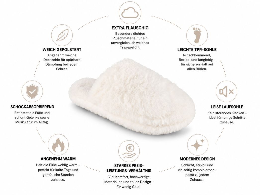 Fluffys Softina Damen Pantoffeln, weiß, warm, weich Hausschuh