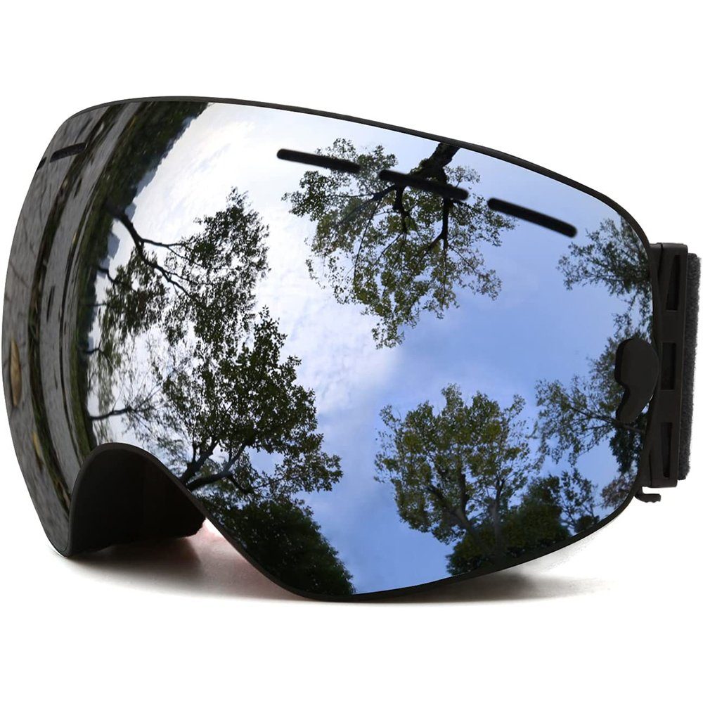 Rosnek Snowboardbrille Doppellagige Linse, magnetisch, UV400, für Skifahren Männer Frauen, (1-St), Anti-Beschlag Silber