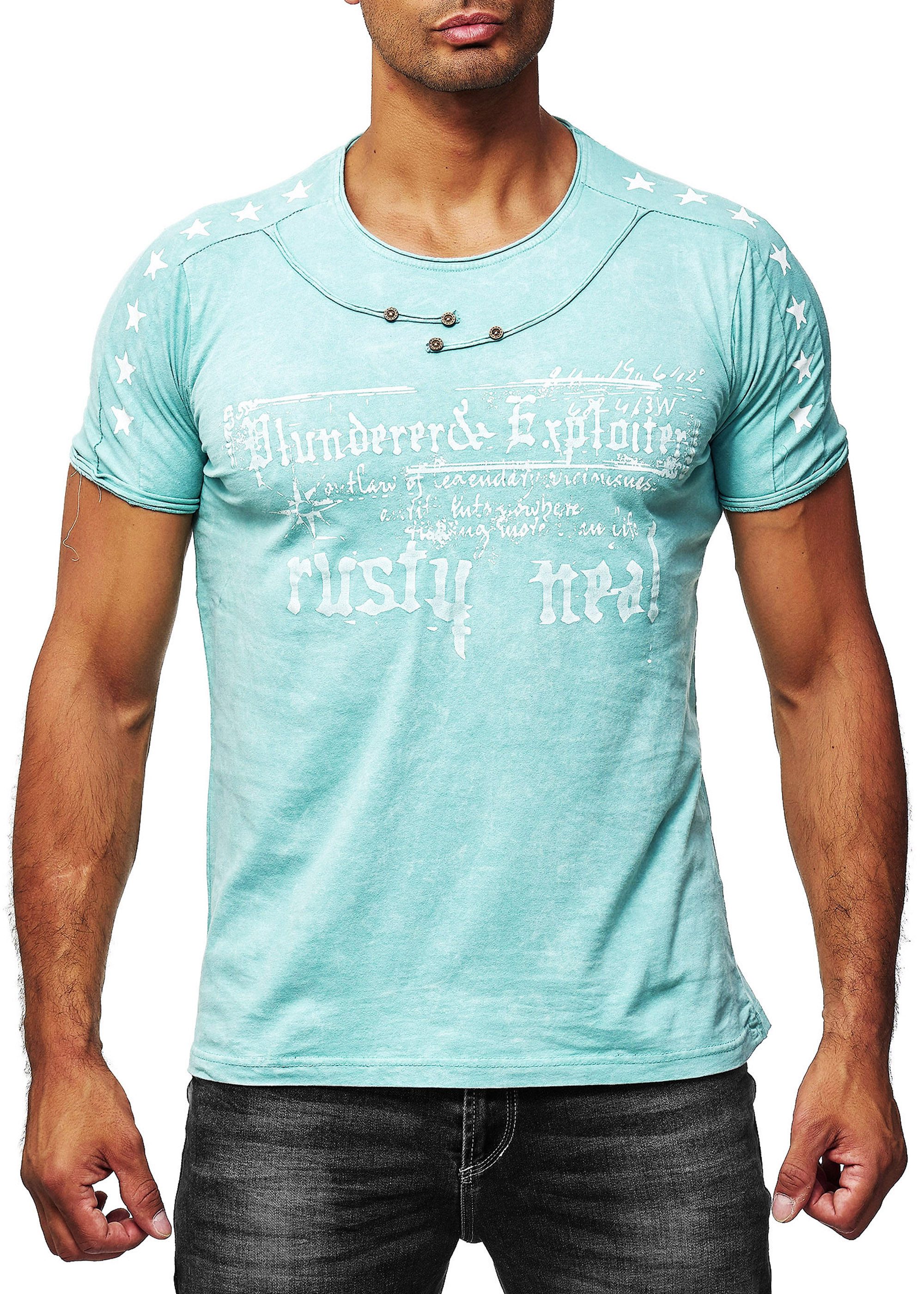 R-NEAL T-Shirt T-Shirt Verwaschen Regular Printed Oil Washed Roundneck S M L XL XXL