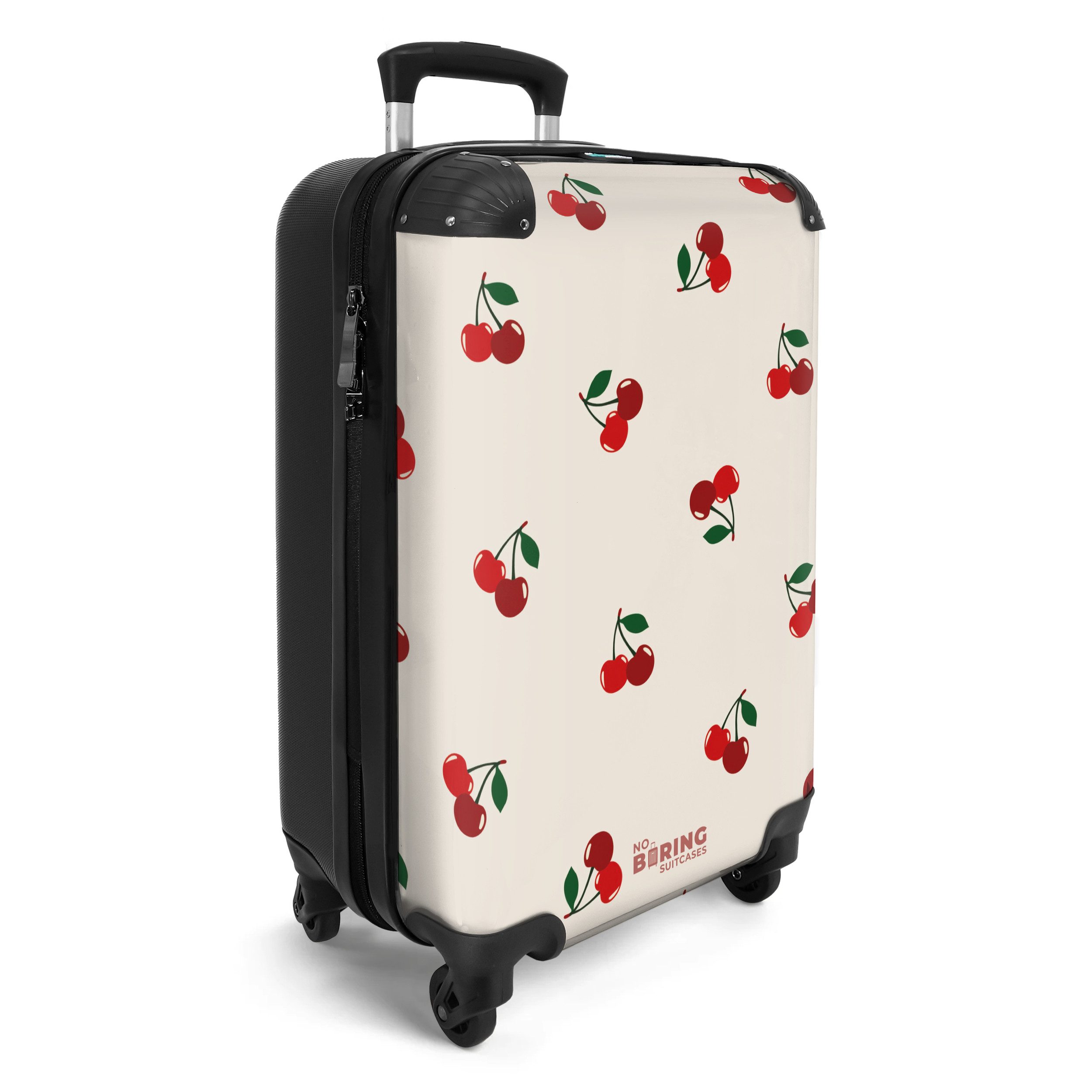 NoBoringSuitcases.com© Hartschalen-Trolley Beigefarbener Hintergrund mit Muster aus großen Kirschen 55x35x20cm, Reisetasche mit Rollen, Koffer Handgepäck Flugze – Bild 2 von 5