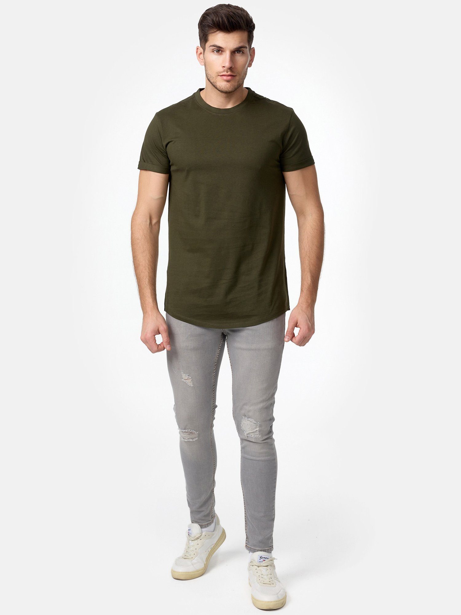 Basic Rundhalsshirt khaki T-Shirt E105 Herren Tazzio