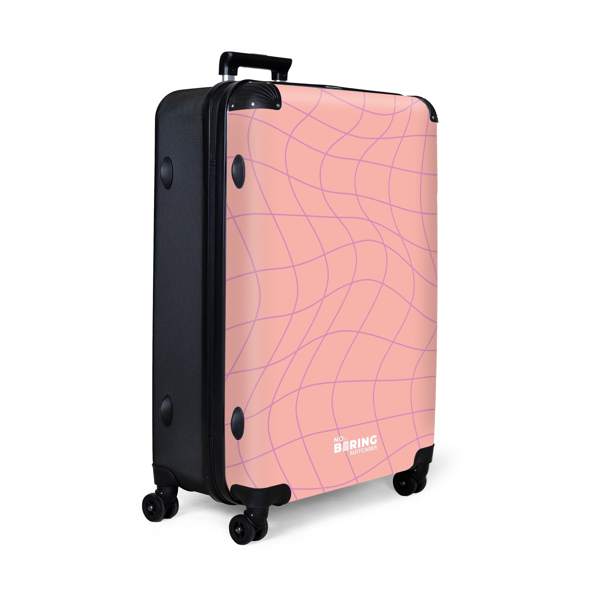 NoBoringSuitcases.com© Hartschalen-Trolley Rosa mit lila Wellenlinien günstig online kaufen