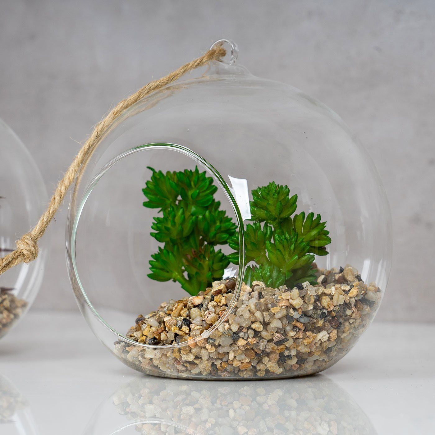 Levandeo® Dekoobjekt, 4er Set Glas Tischdeko Set Sukkulenten 1 Pflanze 10x12cm Grün Kunstpflanze