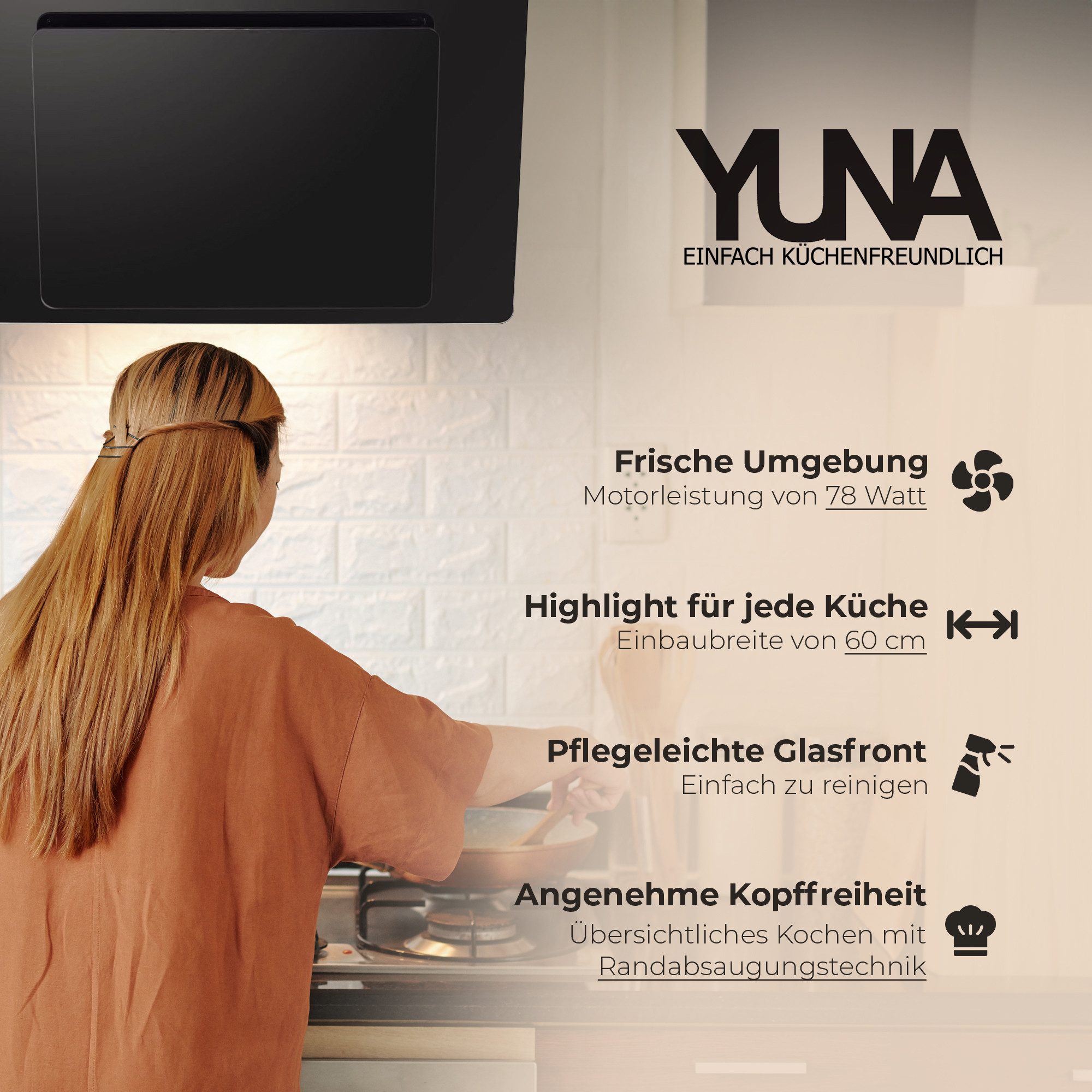 YUNA Wandhaube Yuna Dunstabzugshaube KIM SH60A, inkl. Kohlefiltern, 60cm inklusive Kohlefilter – Bild 3 von 5
