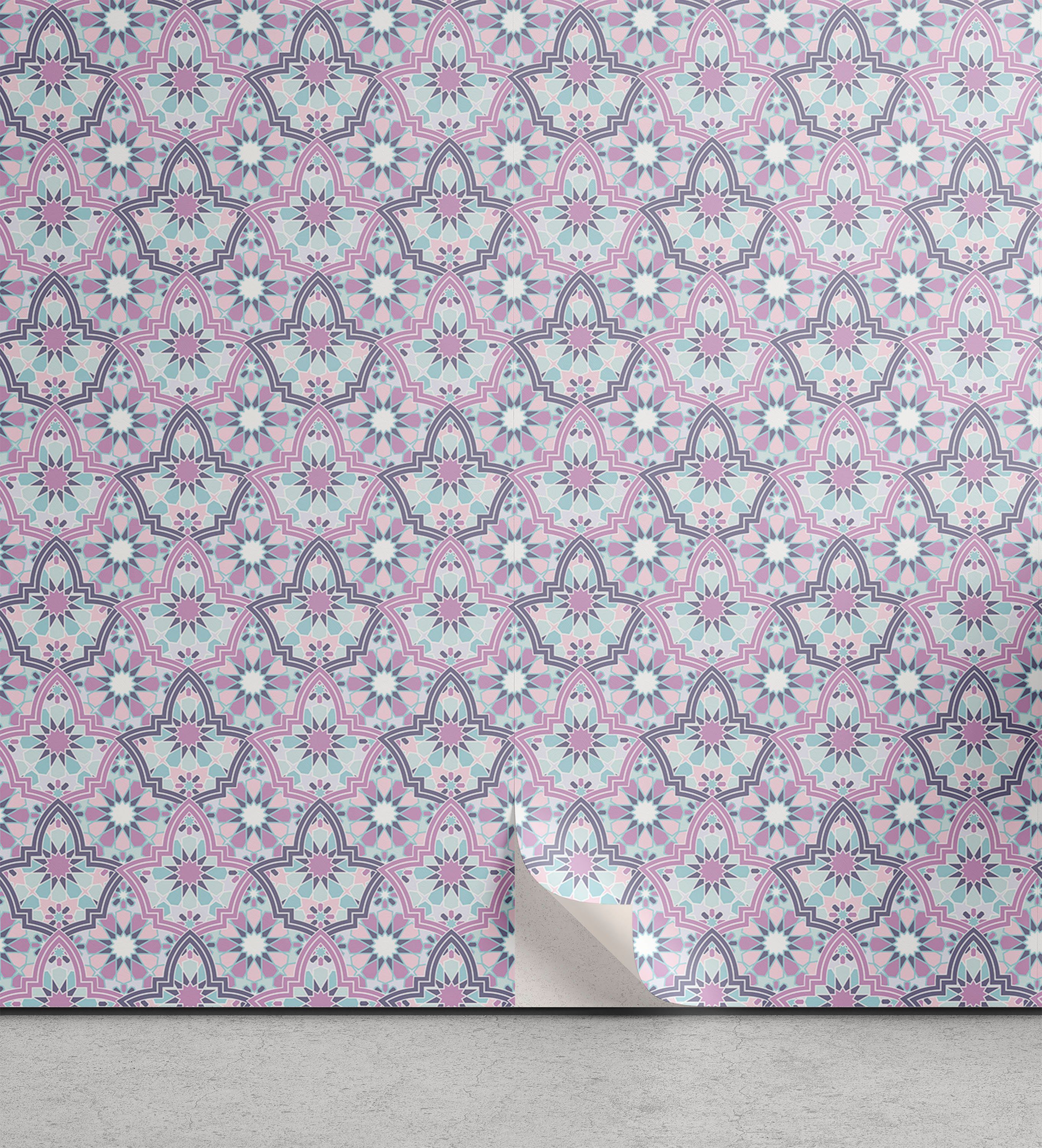 Abakuhaus Vinyltapete selbstklebendes Wohnzimmer Küchenakzent, marokkanisch Pastelltöne Blumenmotiv