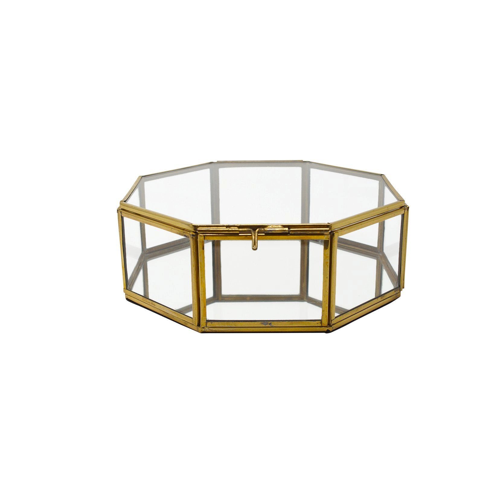 Aufbewahrung verspiegelter mit Schmuckkasten Gold 18 Oktogon zum Verschließen LaLe in dekorativ, Glasbox Achteck zur geometrisch Glastür Boden Ava cm 6 x Living