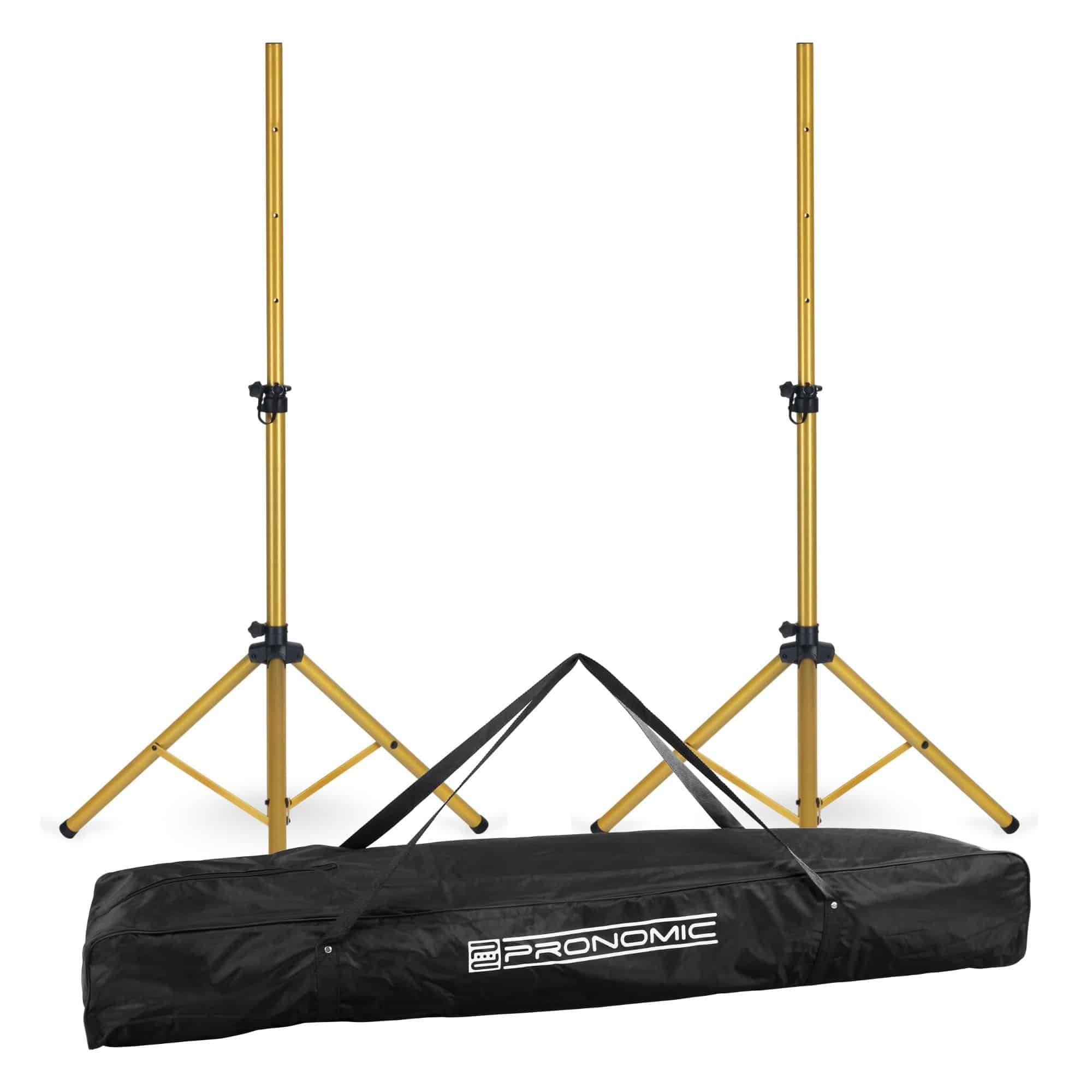 Pronomic Lautsprecherständer Boxenstativ Stahl - Boxenständer mit Dreibein-Konstruktion, (Spar-Set, 3-tlg., Set mit 2 Stativen und Tasche, kann auch als Dartstativ / Fotostativ verwendbar)