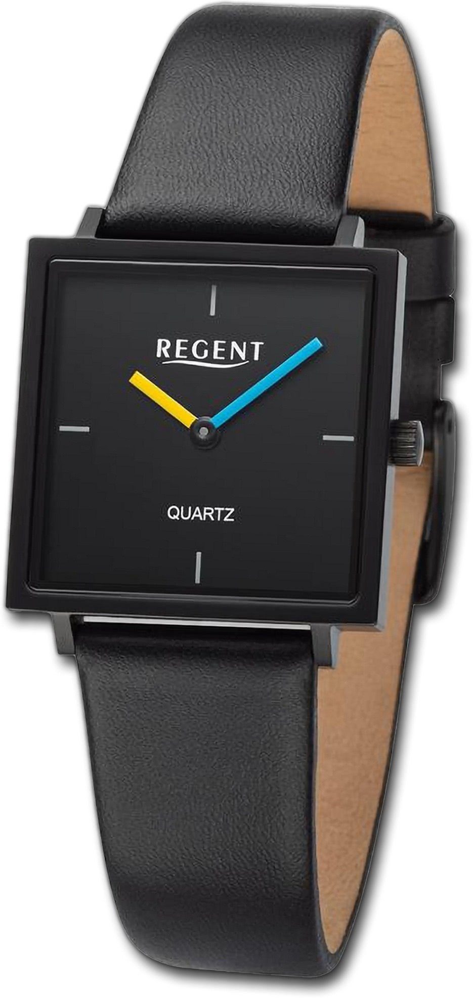 Regent Quarzuhr Regent Damen Armbanduhr Lederarmband (ca. rundes 28x28mm) schwarz, Gehäuse, groß Analog, Damenuhr