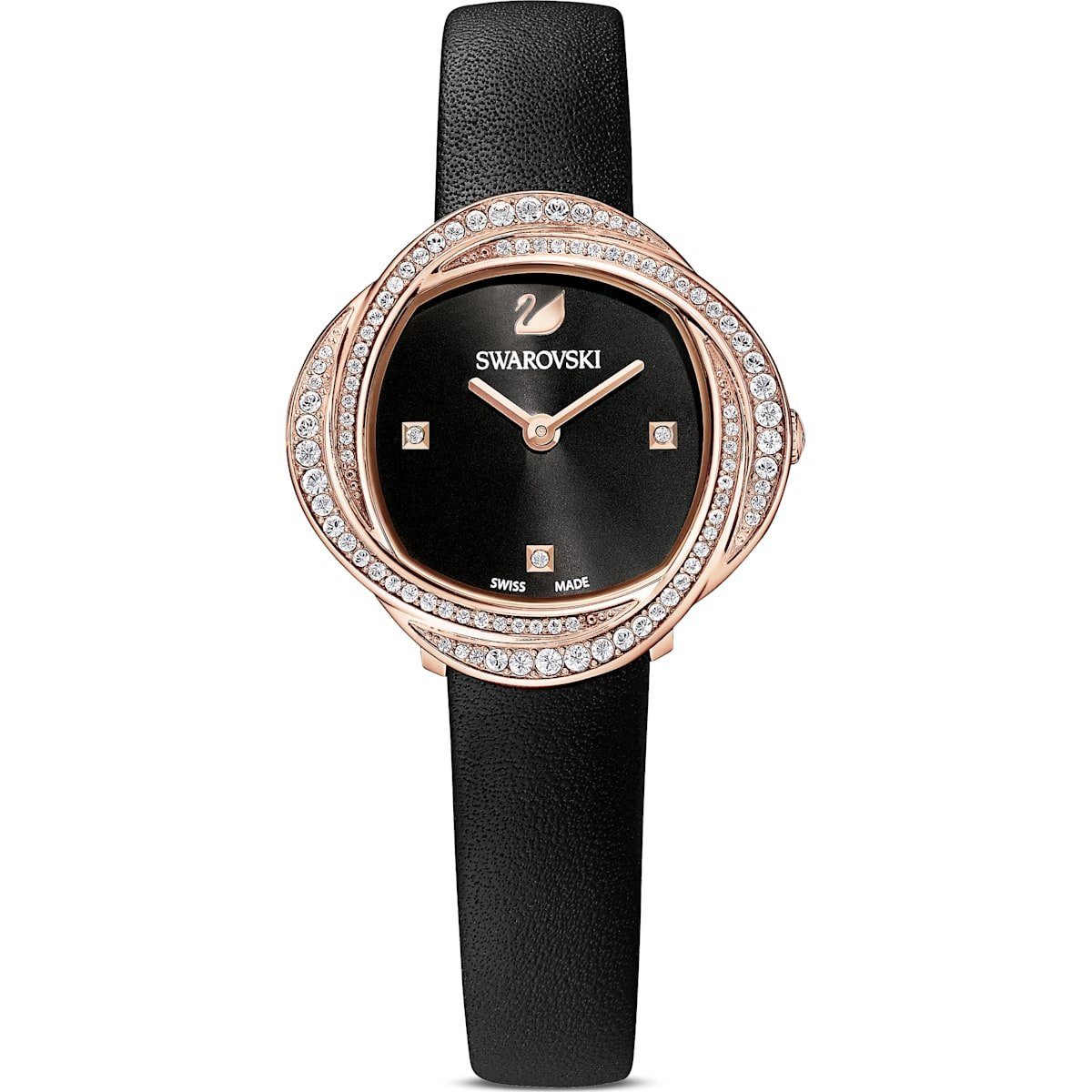 5552421 Flower Lederarmband, Uhr Damen Swarovski Swarovski (1-tlg) Uhr Schweizer Crystal schwarz,