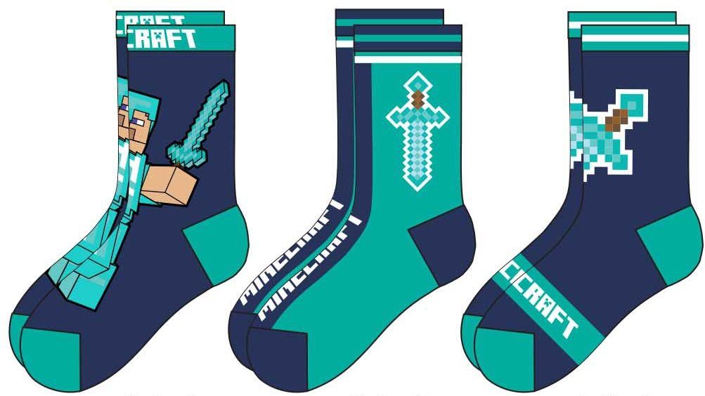 Minecraft Freizeitsocken 3x Minecraft Socken Jungen + Mädchen Strümpfe Kinder 27 28 29 30