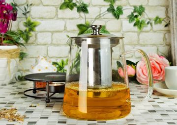 Sendez Teekanne 1,2L mit Edelstahl Sieb und Stövchen Teebereiter Teeset Kanne