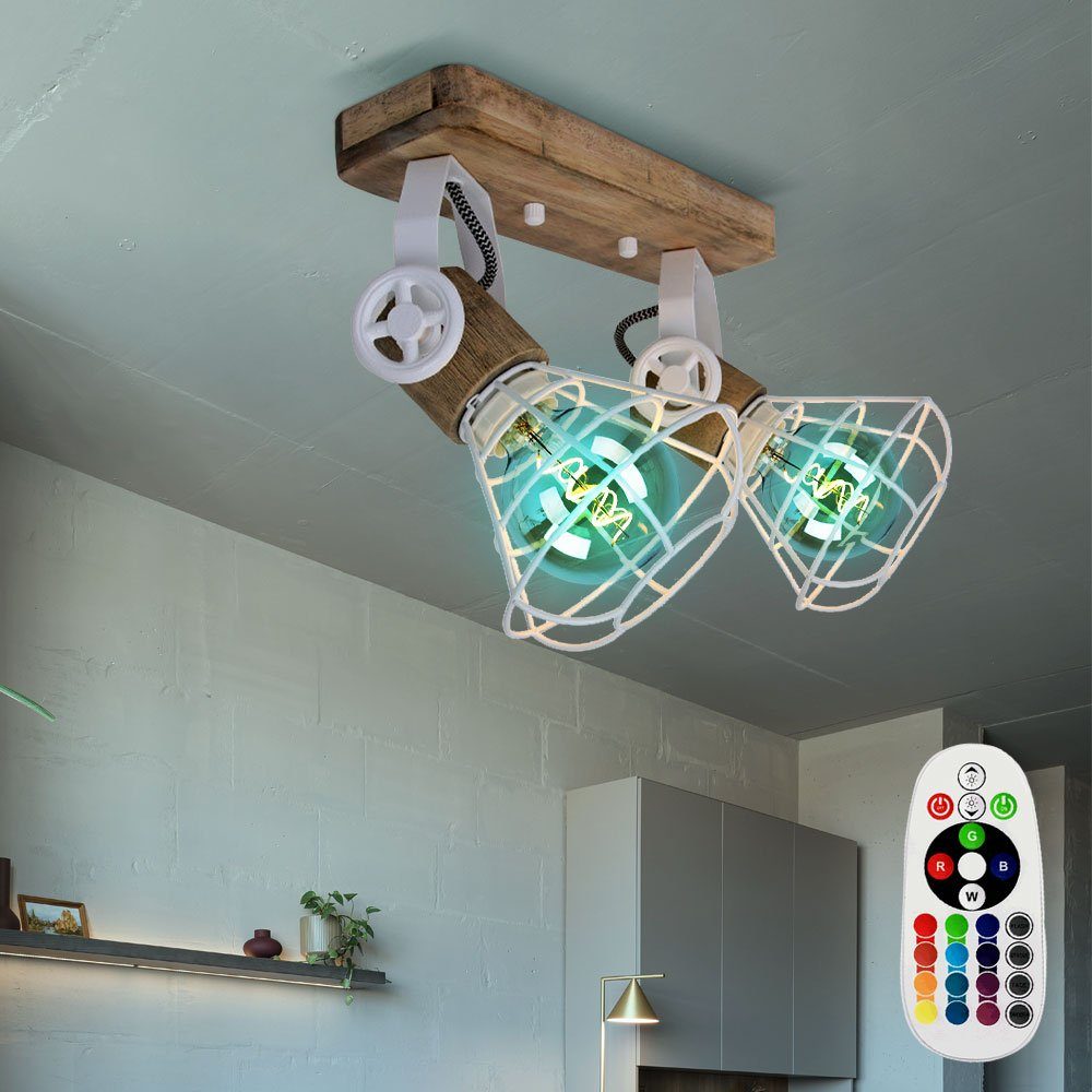 etc-shop LED Deckenspot, Leuchtmittel inklusive, Warmweiß, Farbwechsel, RGB LED Deckenleuchte Wandlampe schwenkbar Fernbedienung Holz Gitter