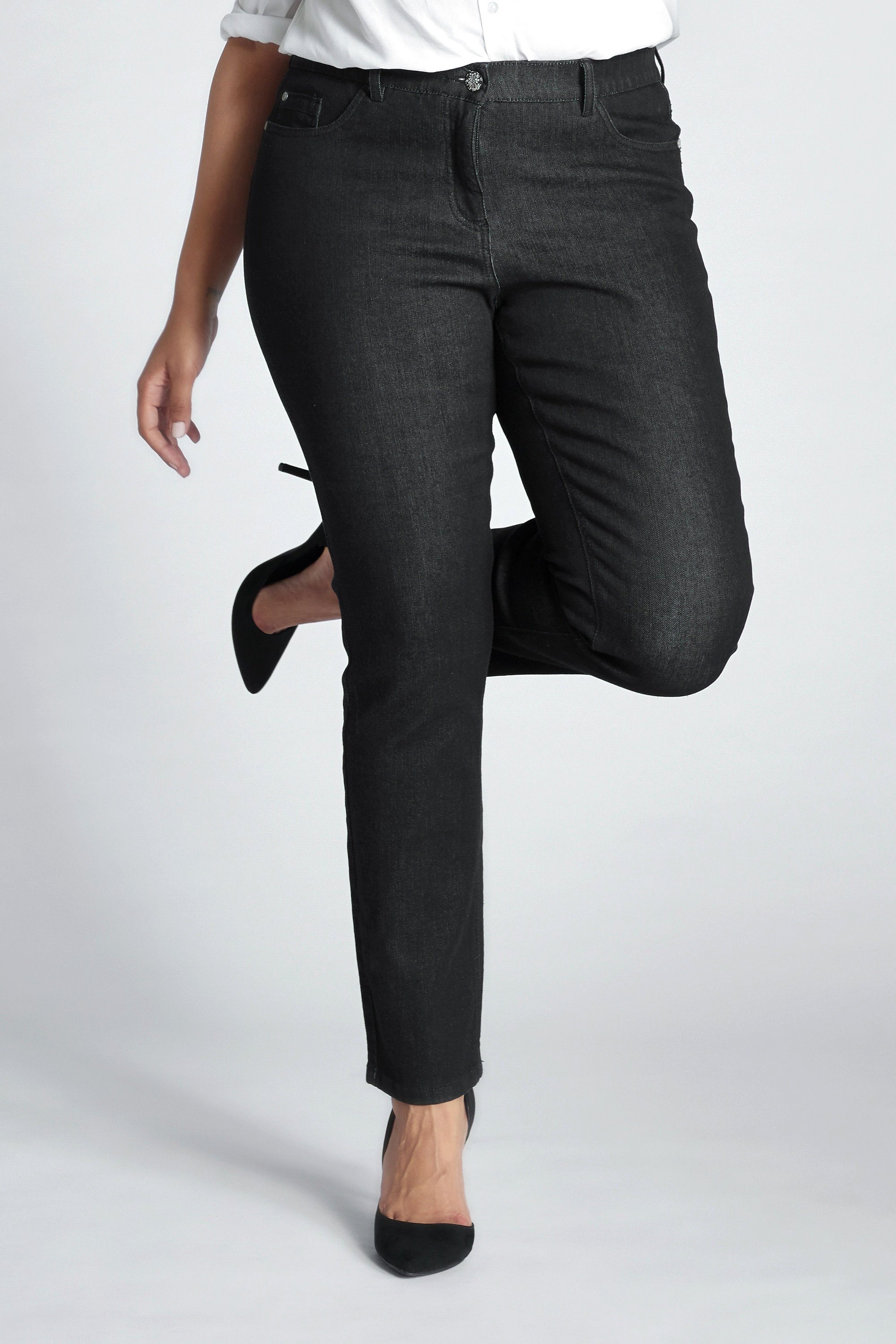 Jeans 5-Pocket-Form black Sammy Funktionshose schmale Ulla Popken Komfortbund