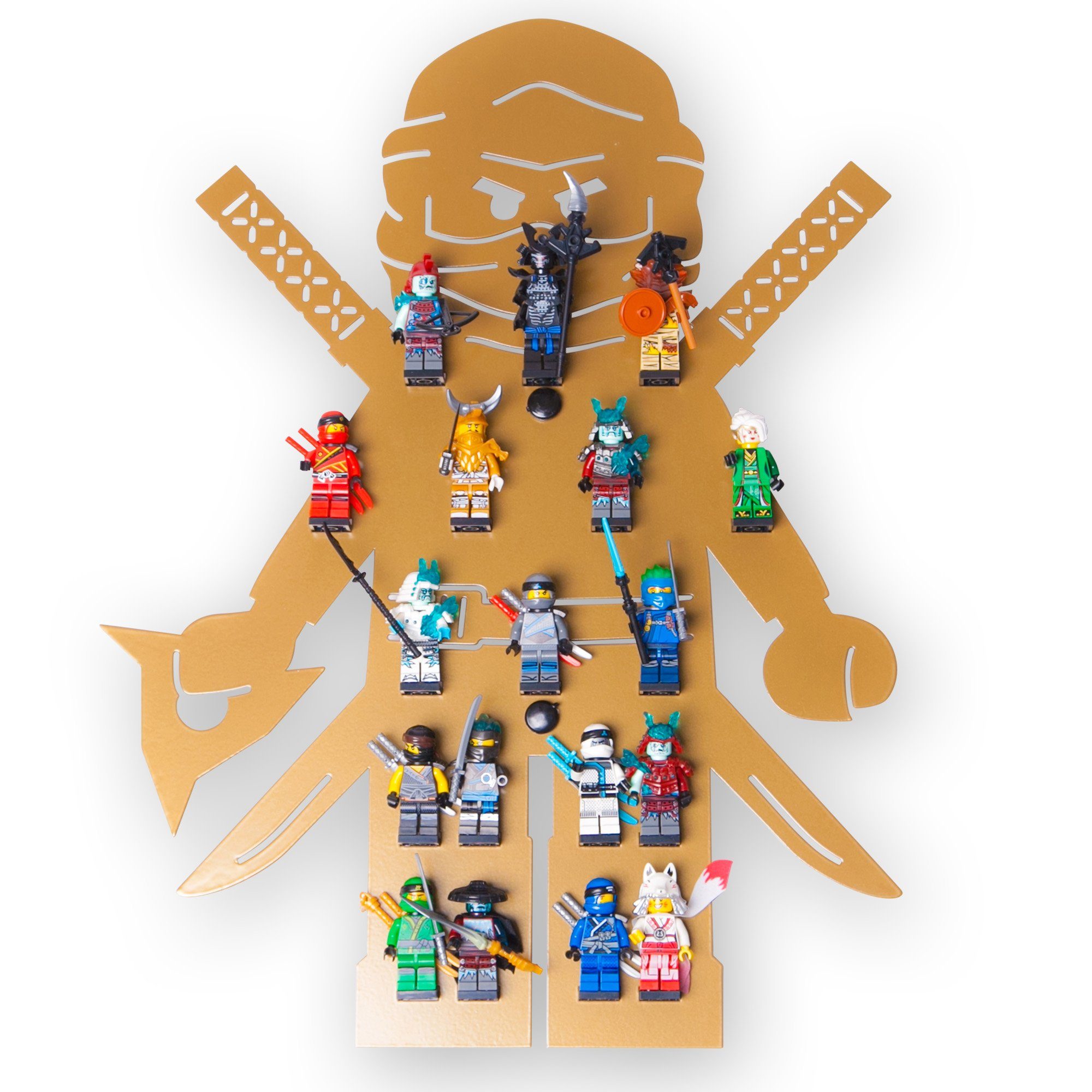 moin minis Wandregal moin minis Ninja Kinderzimmer Regal Gold für 18 Minifiguren kompatibe