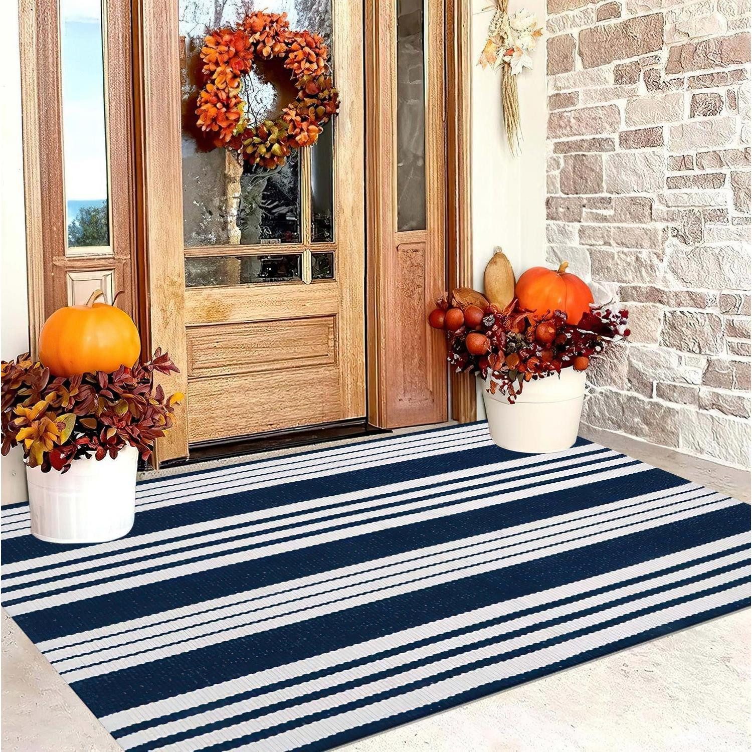 LuxusKollektion Outdoorteppich Outdoor-Teppich gestreift Blau/Weiss 90x150cm, rechteckig, Höhe: 10 mm