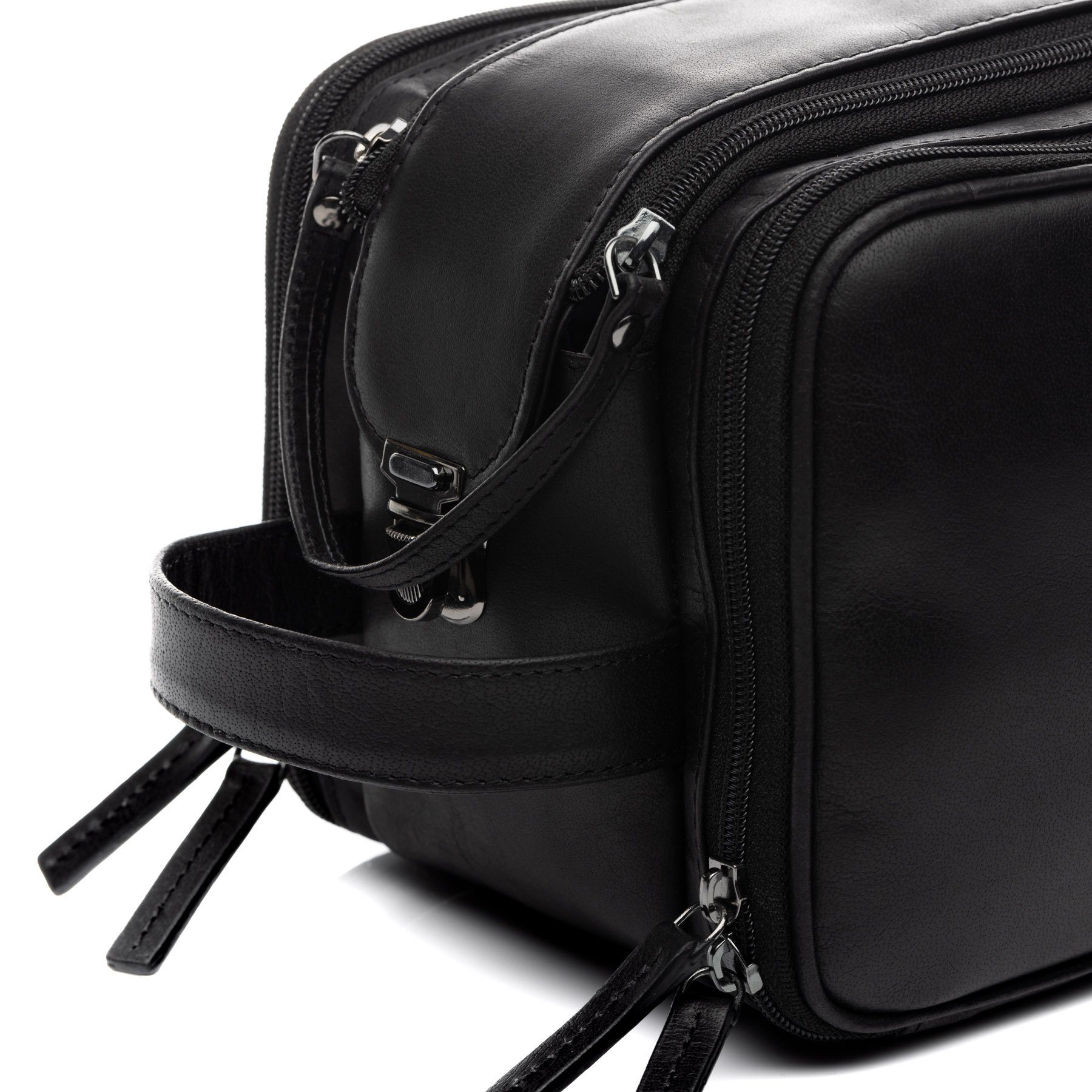 SID & VAIN Kulturbeutel echt Leder Kulturtasche groß schwarz LOUIS, Waschbeutel Echtleder für Damen & Herren, Kosmetiktasche schwarz