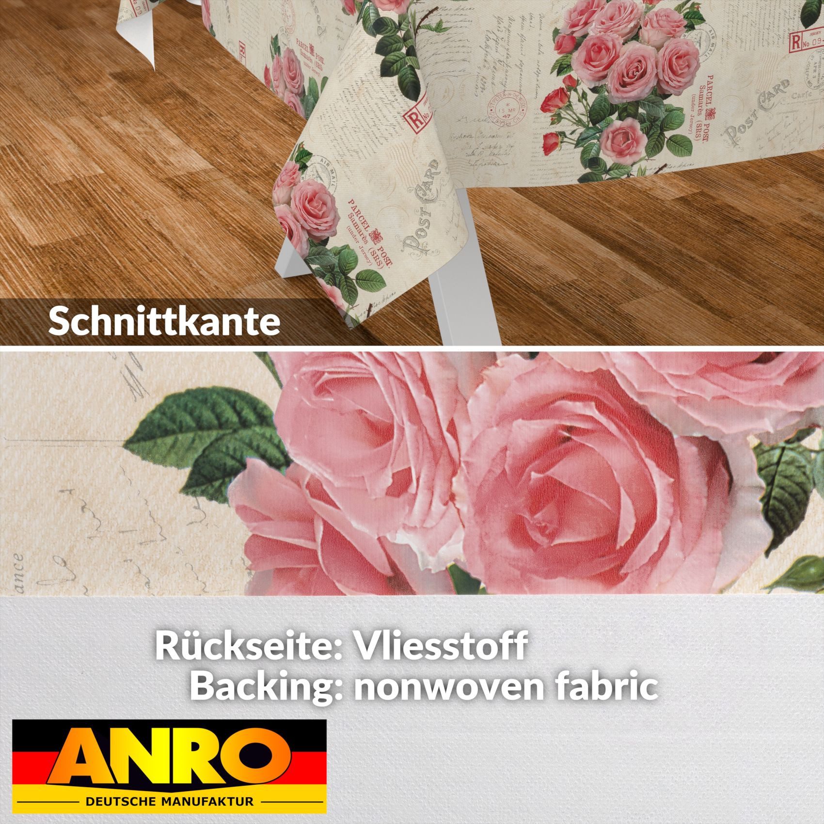 ANRO Tischdecke Wachstuch abwaschbar Postkarte Rosen Tischwäsche (Einzelstück 1-tlg), wasserabweisend pflegeleicht Shabby Chic Beige 100x140cm – Bild 3 von 5