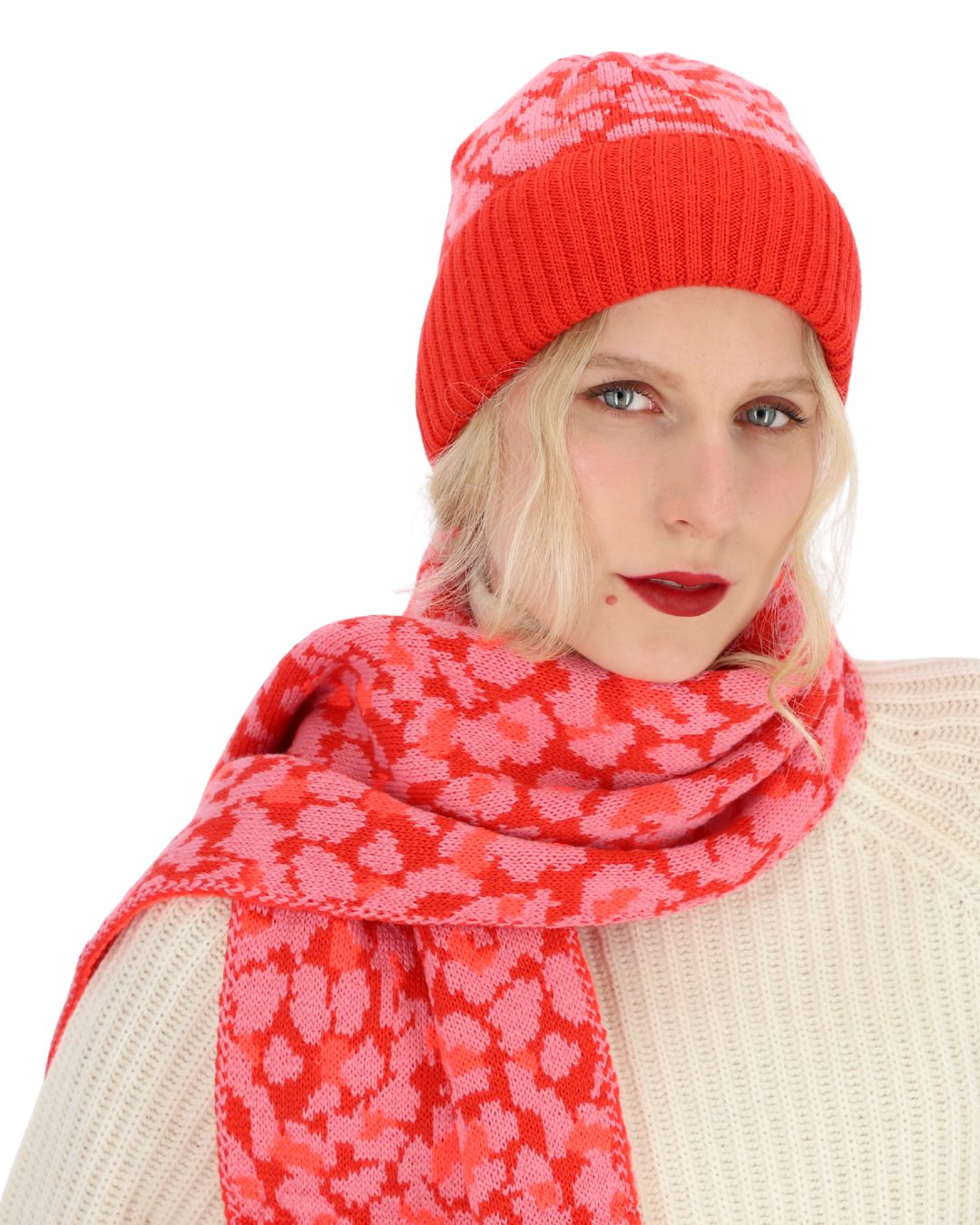 Strickmütze Leo mit unifarbenen Umschlag
