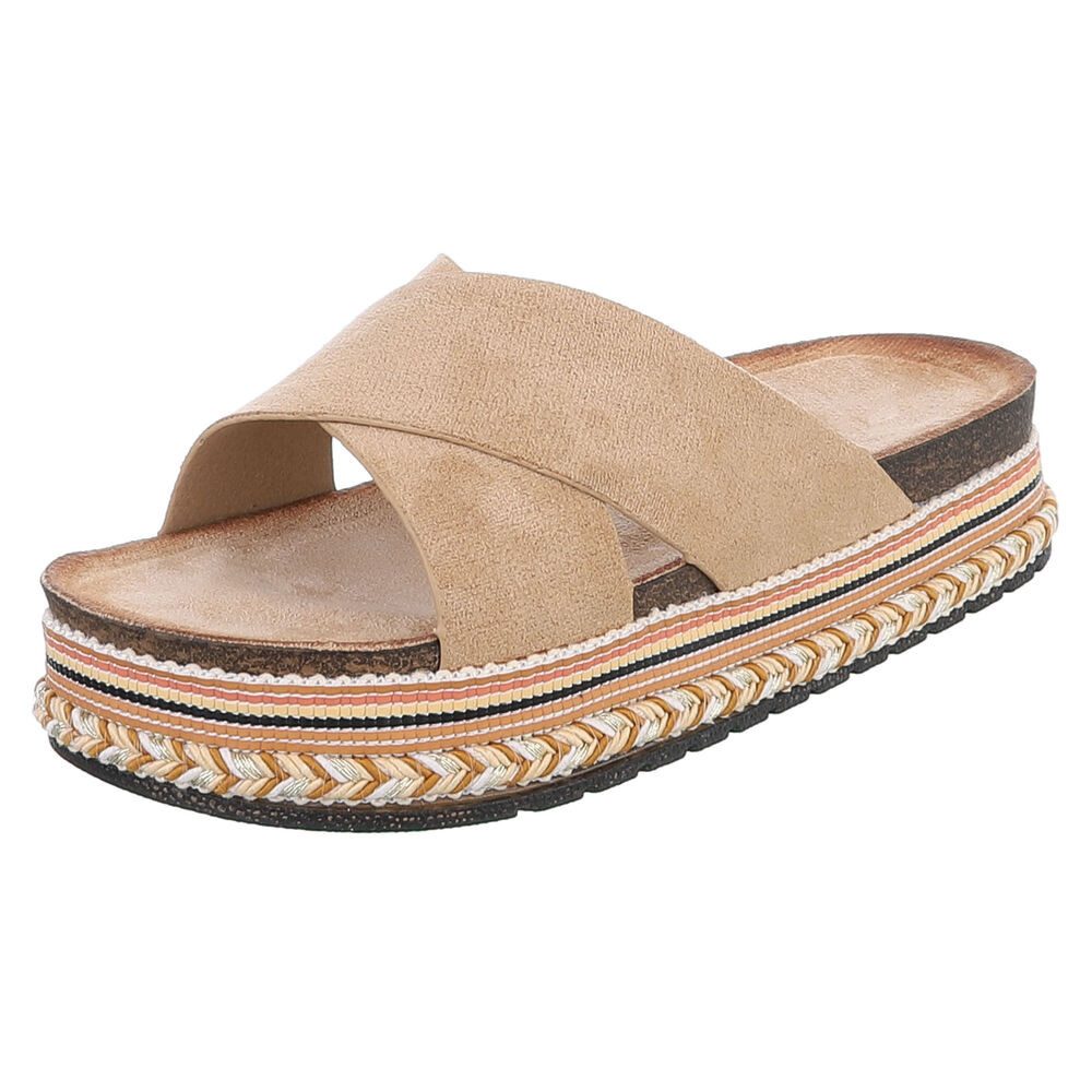 Ital-Design Damen Plateau-Pantolette mit Kreuzbanddesign Plateausandaletten (91895566) Flach Pantoletten in Hellbraun