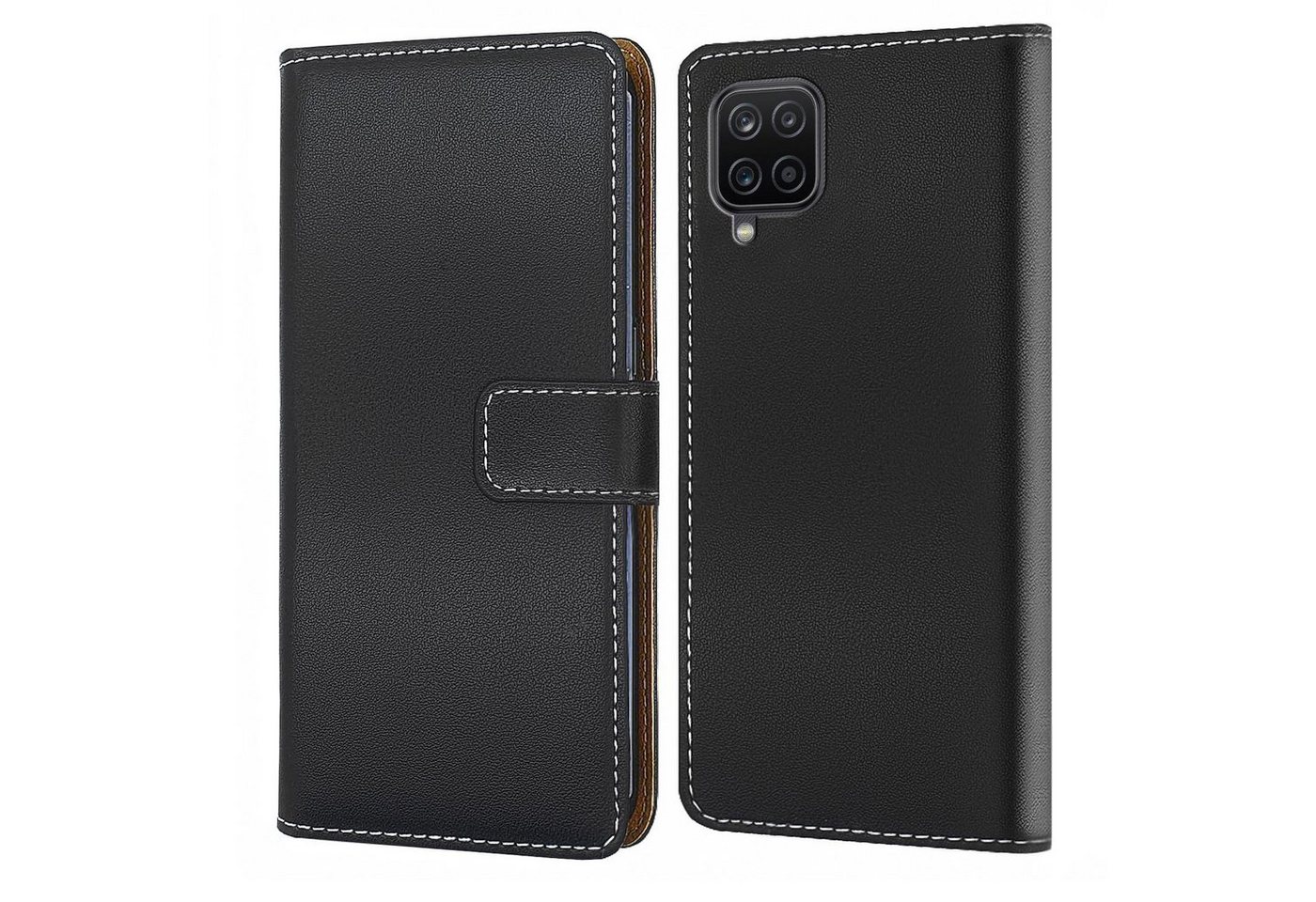 Numerva Handyhülle Bookstyle Etui Handytasche Schutzhülle für Samsung Galaxy A12, Klapphülle Flip Cover Schwarz