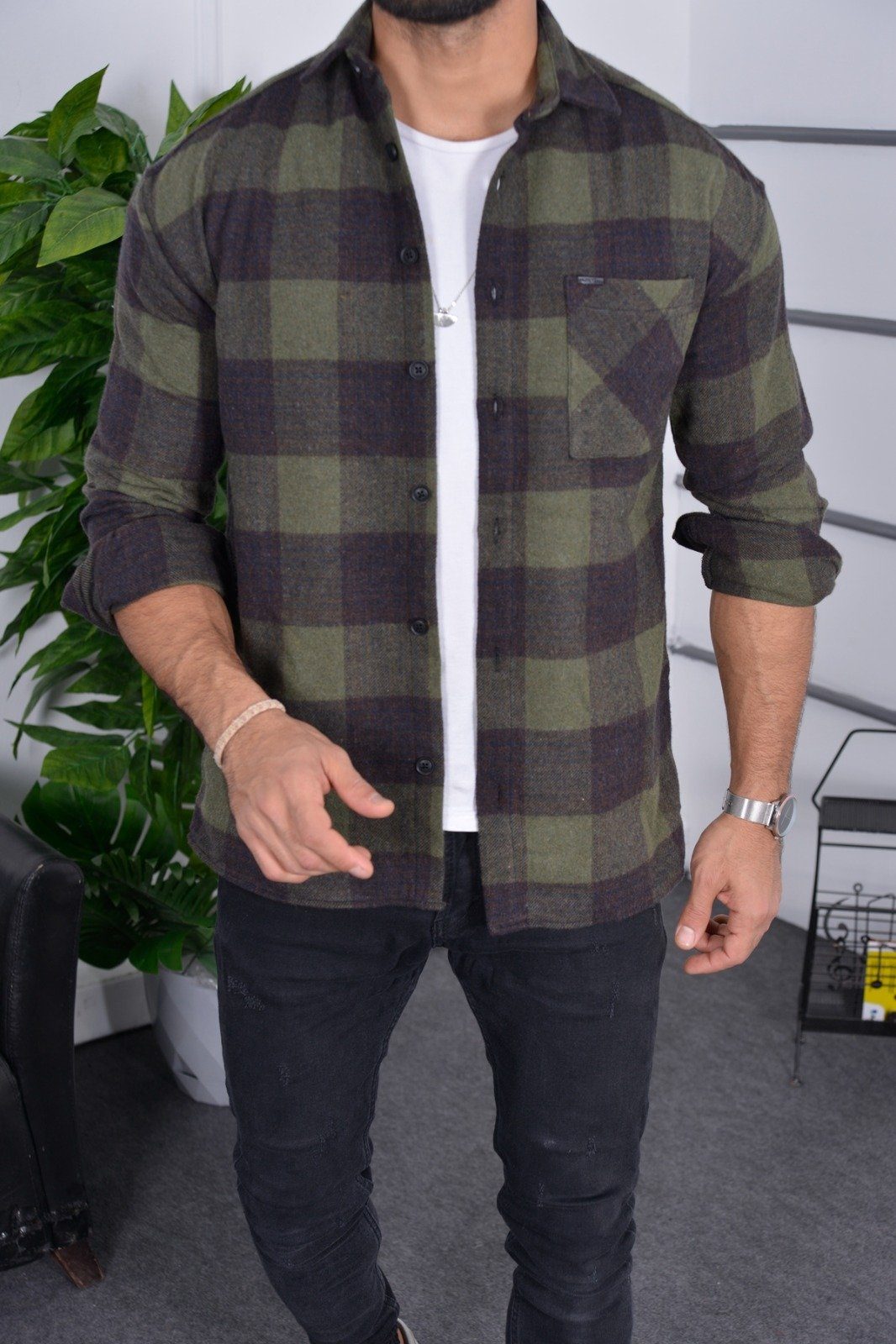 Megaman Jeans Flanellhemd Flanellhemd H-266 Flanellhemd Kariert Hemd Holzfällerhemd