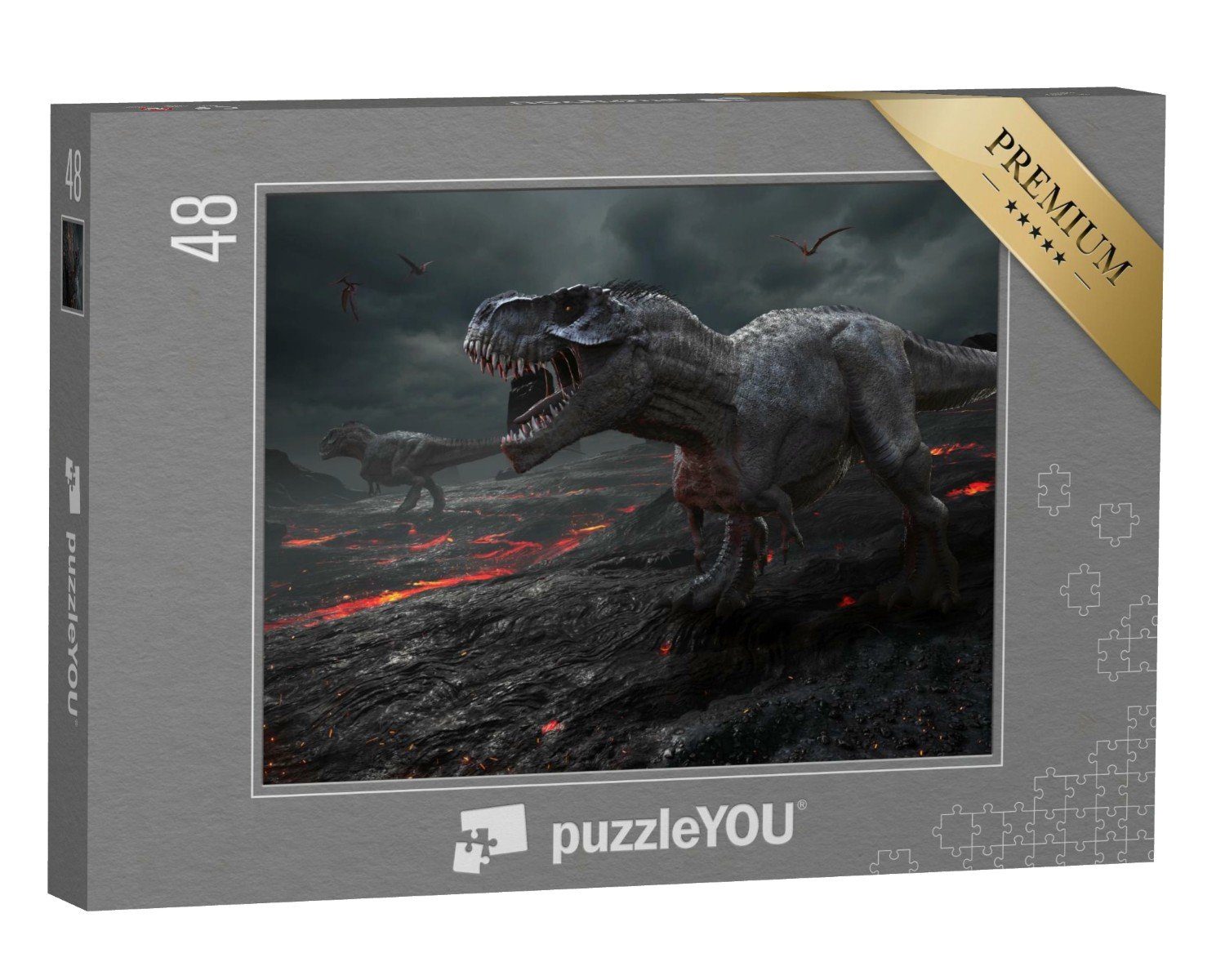 puzzleYOU Пазли 3D-Animation: Saurier mit Lava-Landschaft, 48 Пазлиteile, puzzleYOU-Kollektionen Dinosaurier, Tiere aus Fantasy & Urzeit