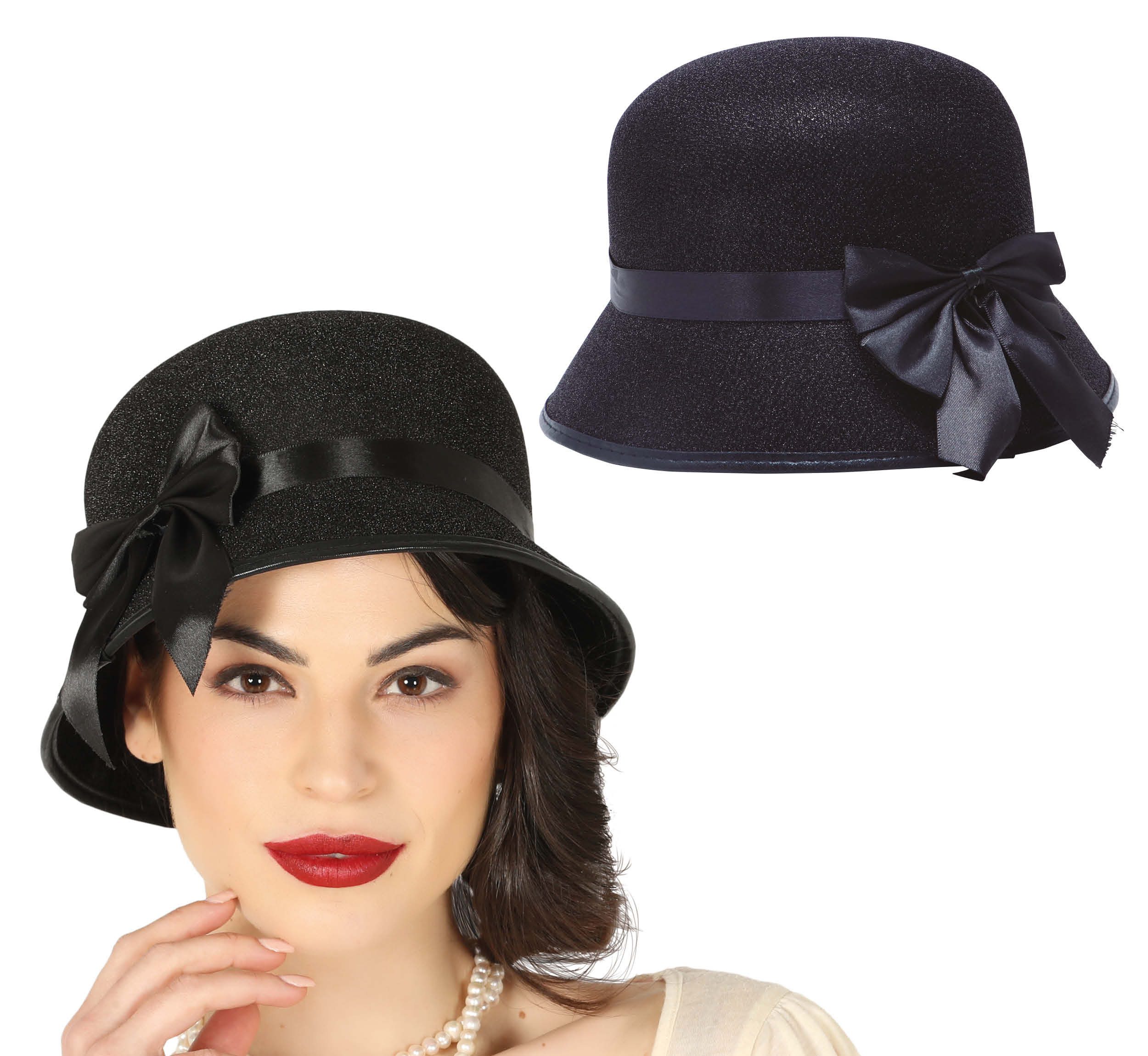 Fiestas Guirca Kostüm, 20s Retro Hut Chic Schwarz Zeitlos Kostüm Zubehör Karneval Stilvolle