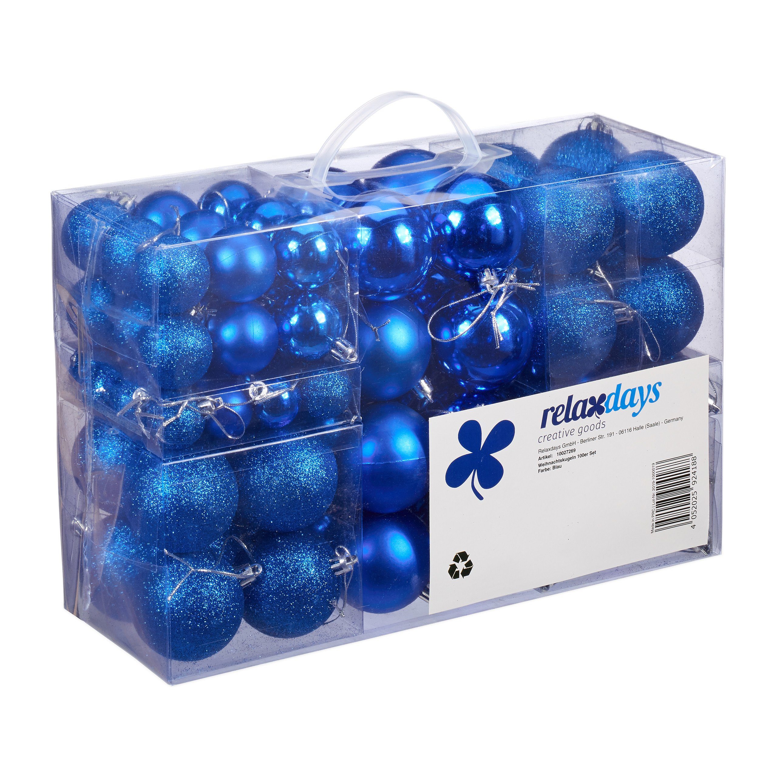 relaxdays Weihnachtsbaumkugel Weihnachtskugeln 100er Set, blau. Reduzierter Preis € 19,99. Unverbindliche Preisempfehlung € 39,99