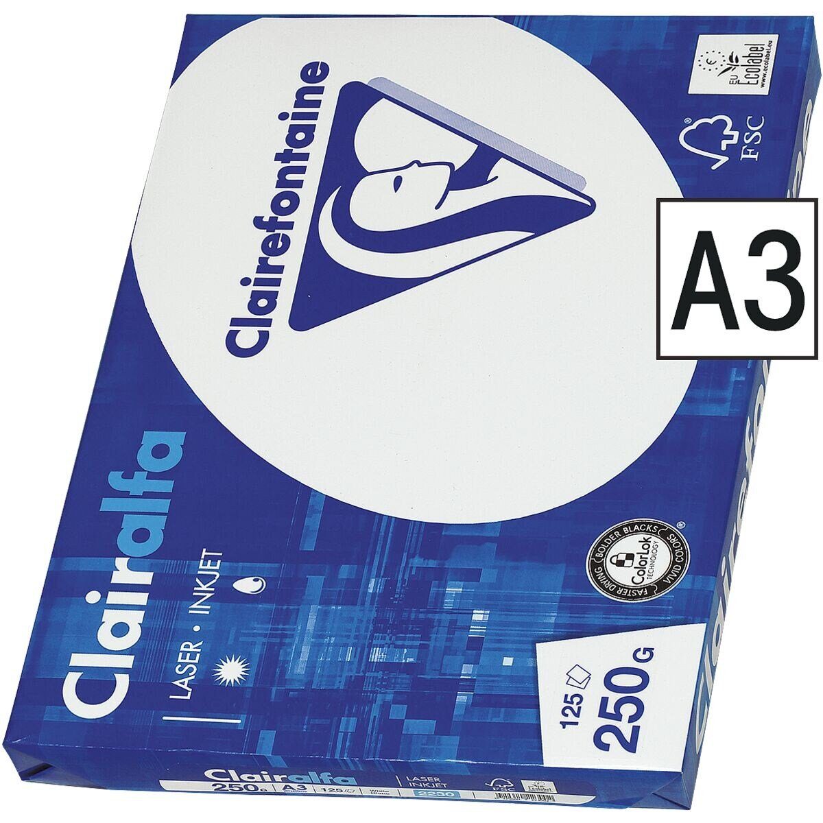 CLAIREFONTAINE Druckerpapier 2800, Format DIN A3, 250 g/m², 172 CIE, 125 Blatt