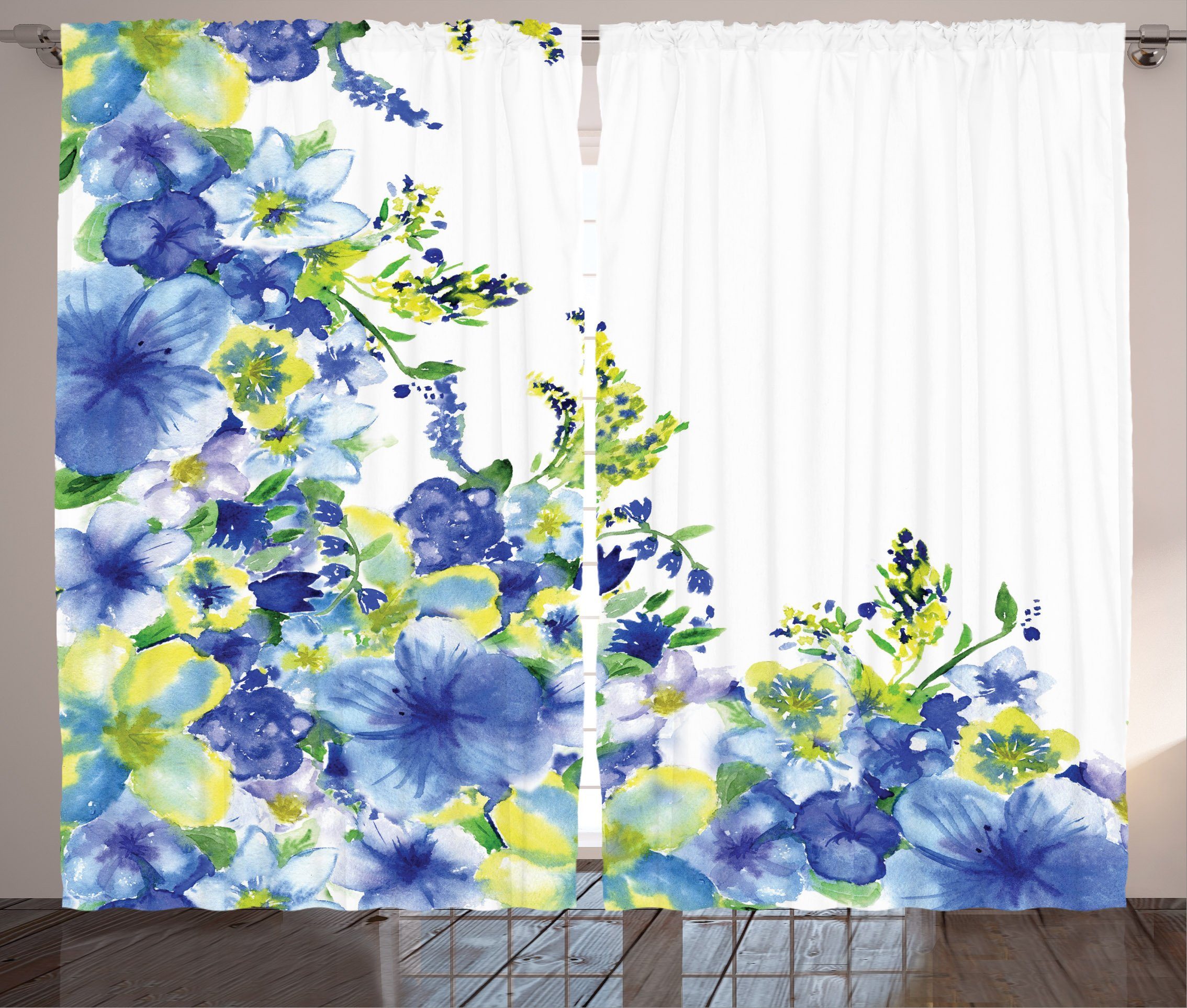 Gardine Schlafzimmer Kräuselband Schlaufen Abakuhaus, Brauen Blätter Vorhang mit Blau Haken, und