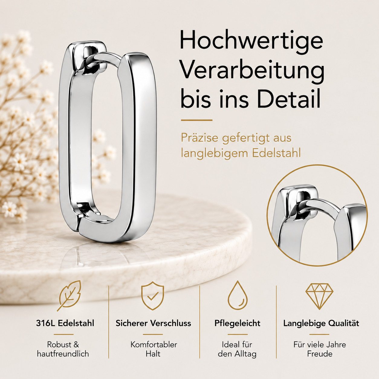 XCOAST Ohrhänger-Set Damen-Ohrringe aus Edelstahl – Silber, hypoallergen, edel & zeitlos (Hochwertige Schmuck Ohrringe Damen, 1-tlg., 1 Paar Ohrringe im Schmuck Etui, leicht und bequem), oval, edel verabeitet, eleganter Schnitt, hochwertig