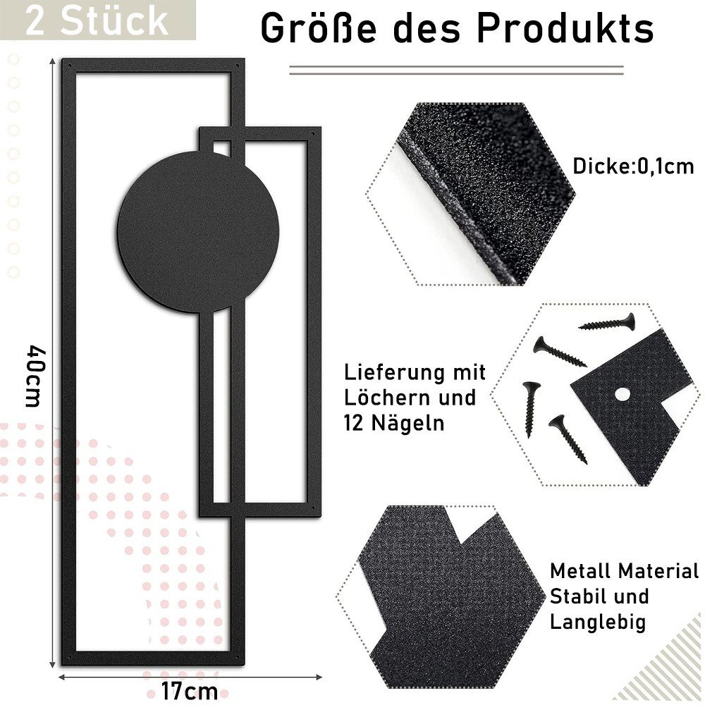 NUODWELL Schwarz 2 (2 Geometrisch Metall-Wanddekoration Abstrakte Wanddekoobjekt Stück St) Wandkunst