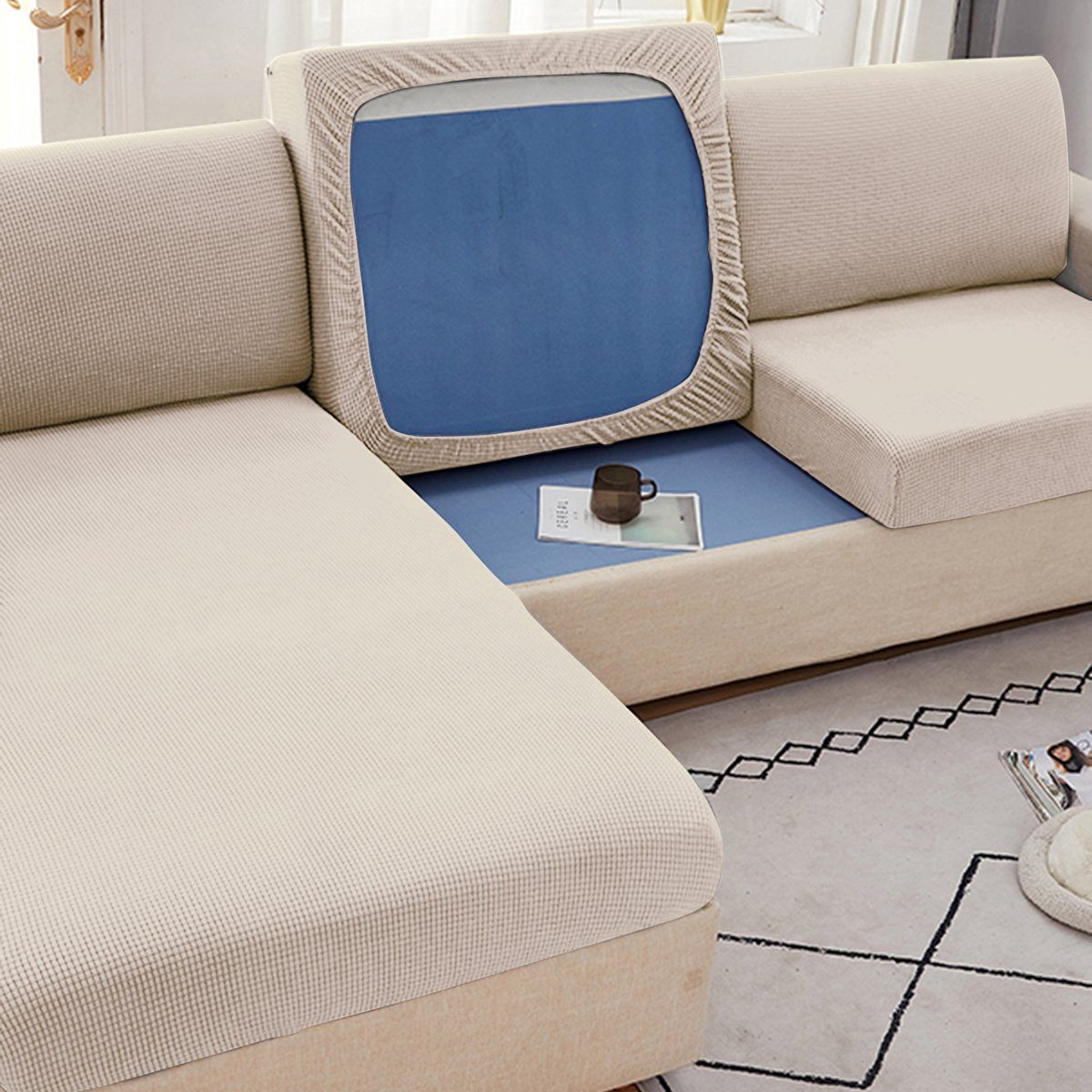 Sofahusse Sofa Abdeckung Slipcover, weiche Flexibilität, im Wohnzimmer, Rosnek, erträglich; Möbel Protector Kissen; mit elastischen Boden