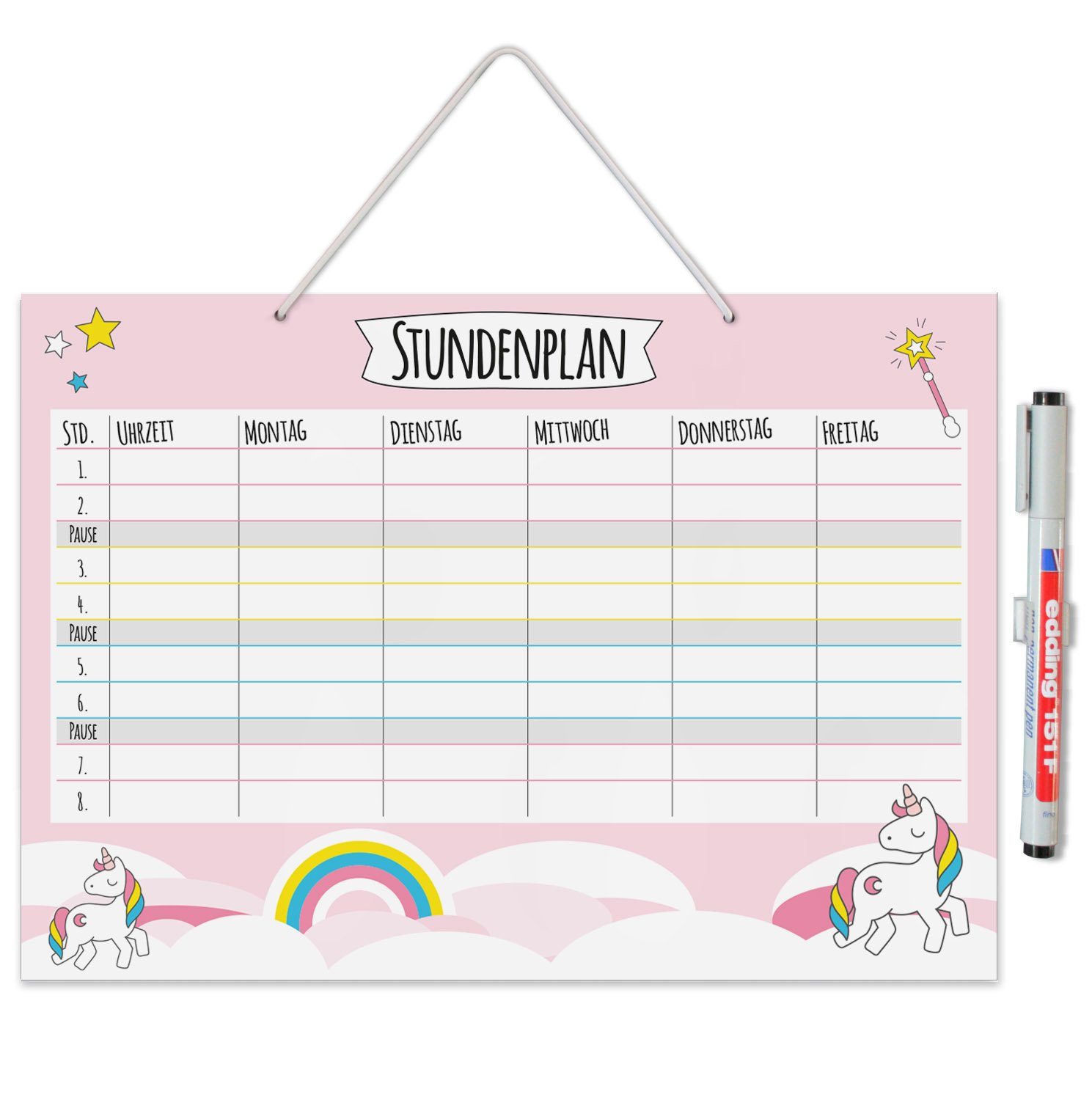 younikat Schülerkalender Einhorn-Stundenplan zum Aufhängen in DIN A4 I zum Schulanfang I dv_890