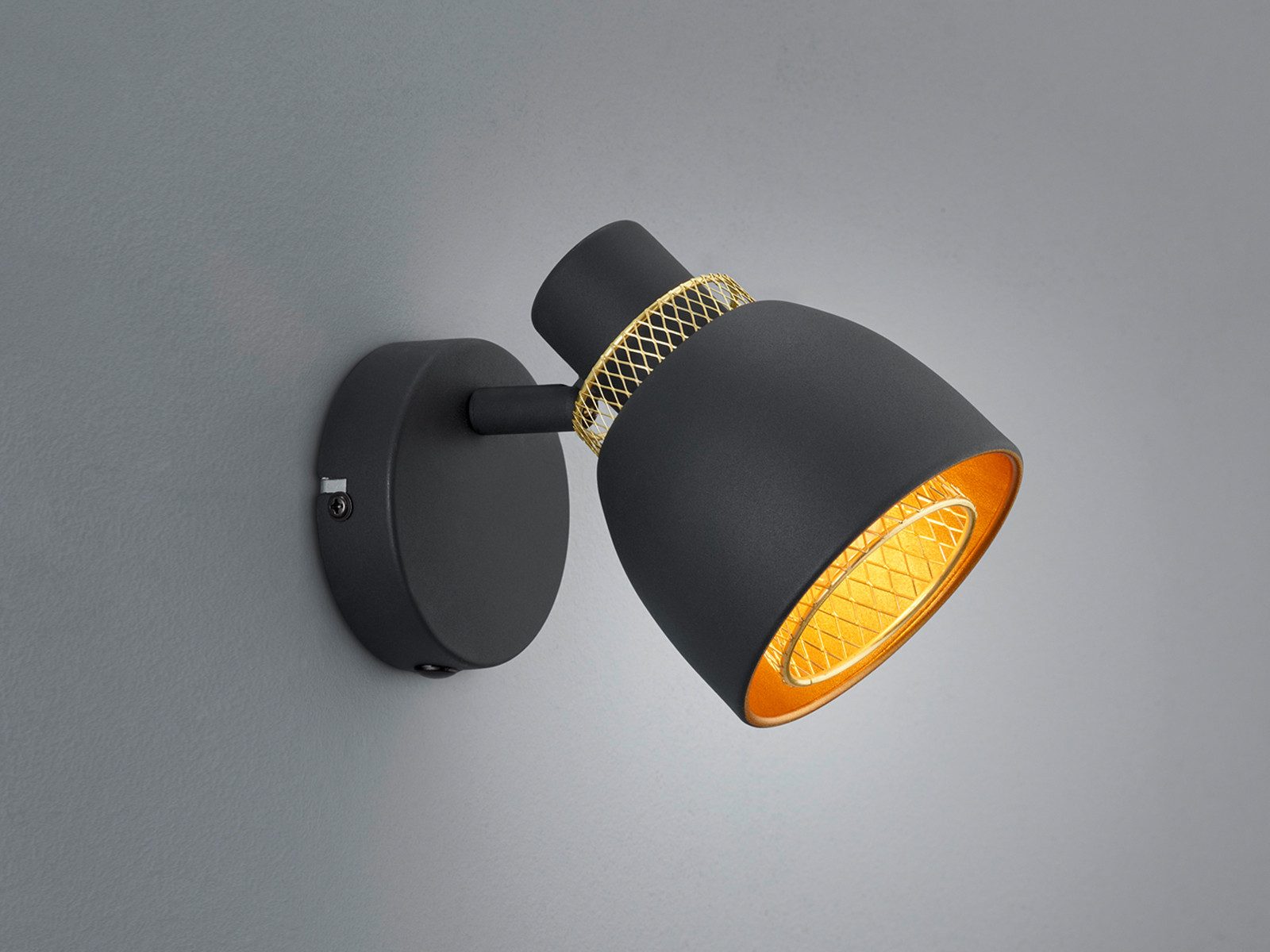 Reality Leuchten LED Wandstrahler, Dimmfunktion, LED wechselbar, Warmweiß, Industrial Wandleuchte-n innen Metall Schwarz Gold, für Treppenhaus