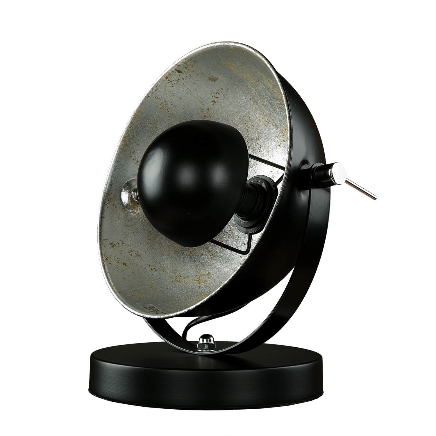 Licht-Erlebnisse Nachttischlampe BARAN, ohne H: Studio Silber verstellbar Retro Schwarz E14 cm dekorativ Lampe Leuchtmittel, 27