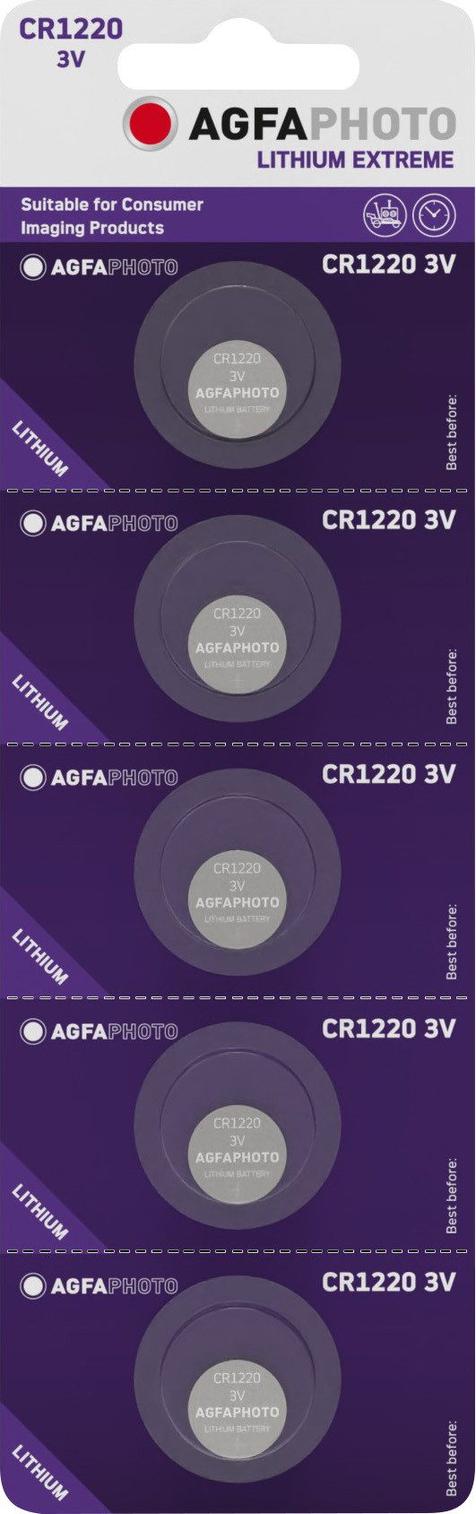 AgfaPhoto AGFAPHOTO Lithium CR1220 3V 100 Stück 20x 5er Blister Knopfzelle