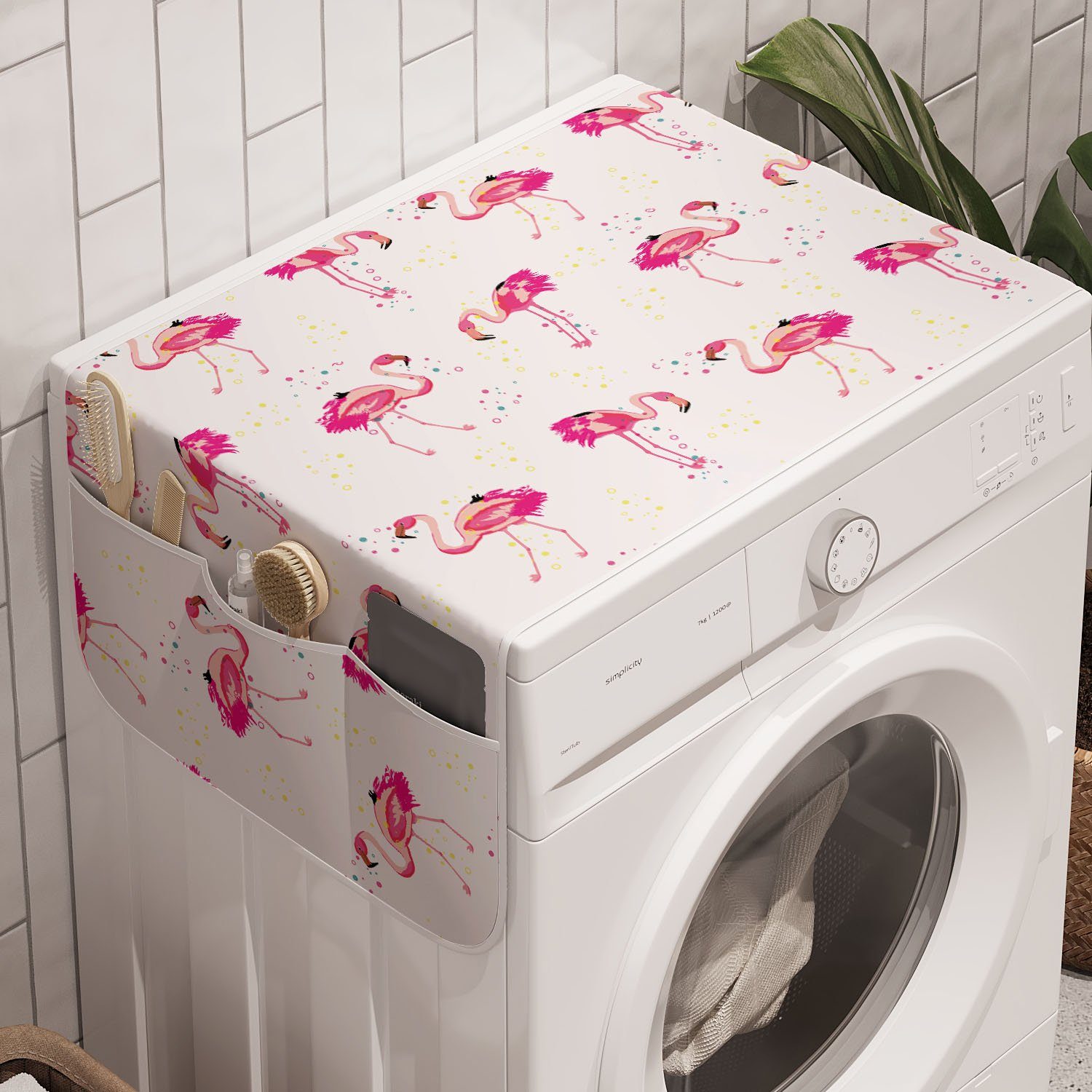 Abakuhaus Badorganizer Anti-Rutsch-Stoffabdeckung für Waschmaschine und Trockner, Flamingo Tropic Vögel und Spots