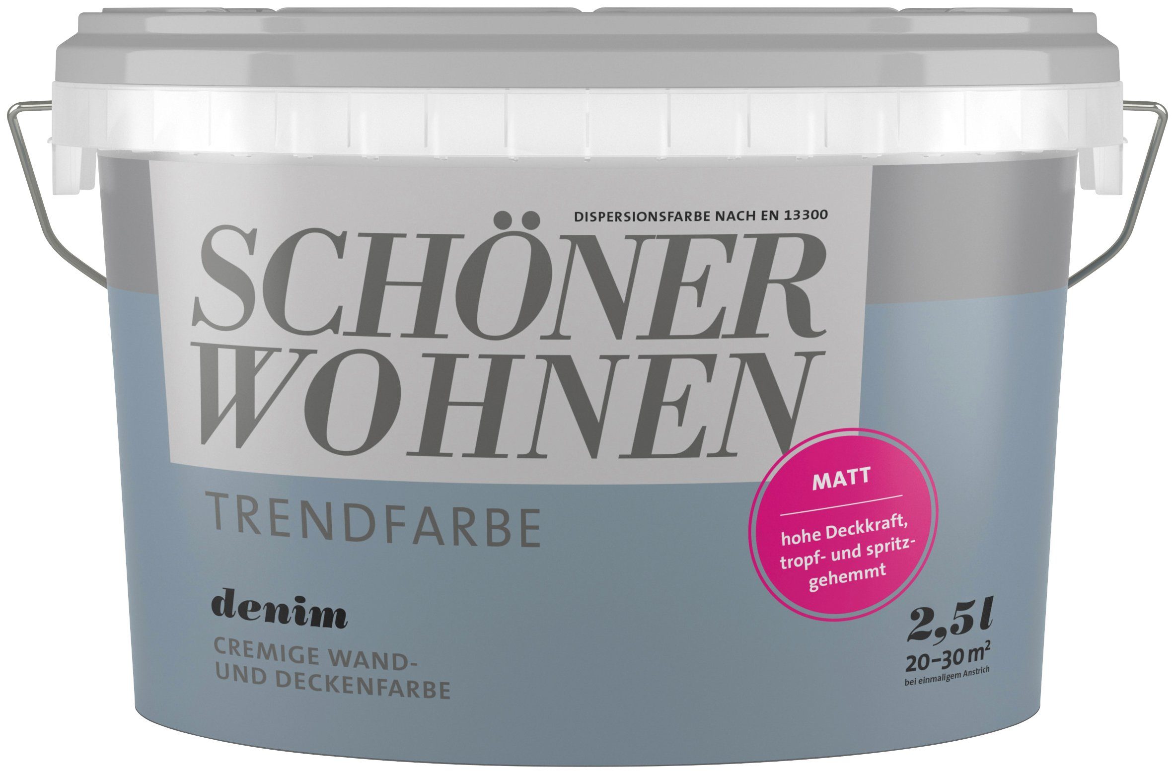 SCHÖNER WOHNEN FARBE Wand- und Deckenfarbe Trendfarbe Denim, 2,5 Liter, Denim, hochdeckende Wandfarbe - für Allergiker geeignet